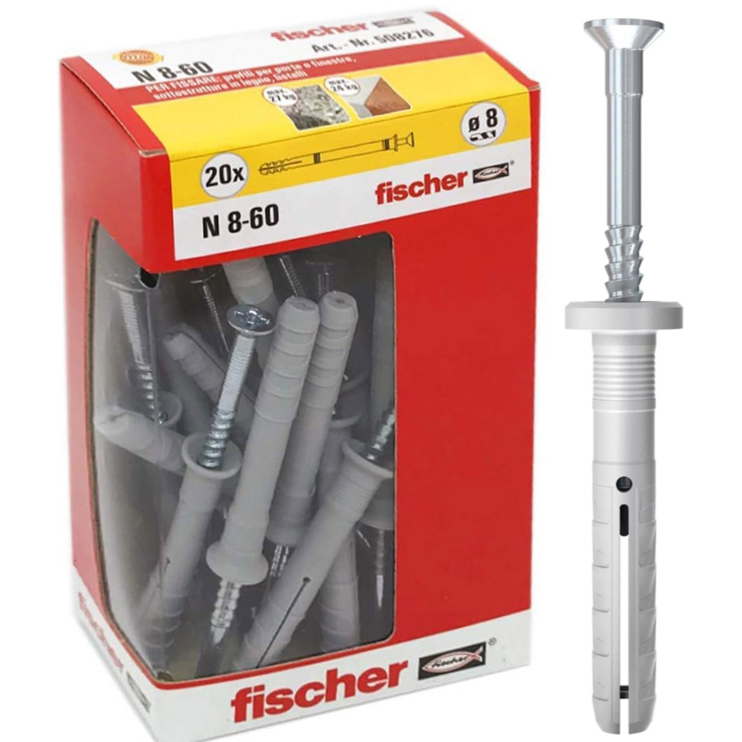 fischer Senkschraube Fischer Schlagdübel mit Schraube 8 × 60 mm – Befestigungsset, 20 Stück