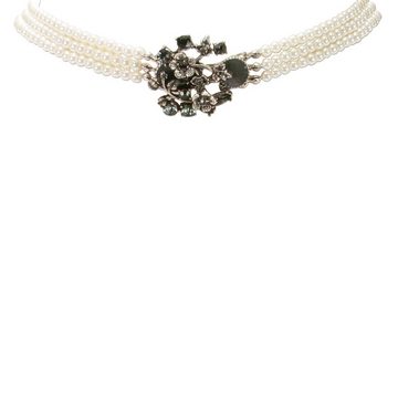 Alpenflüstern Collier Trachten-Perlen-Kropfkette Theresa (creme-weiß, graue Steine), - nostalgische Trachtenkette, eleganter Damen-Trachtenschmuck, Dirndlkette