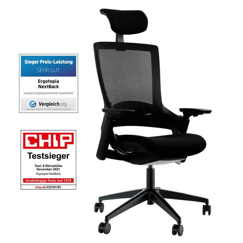 Ergotopia Bürostuhl »ergonomischer Schreibtischstuhl NextBack«, Drehstuhl mit 3D Armlehnen, verstellbarer Lordosenstütze, höhenverstellbarer Kopfstütze, Synchronmechanik, Härtegradeinstellung