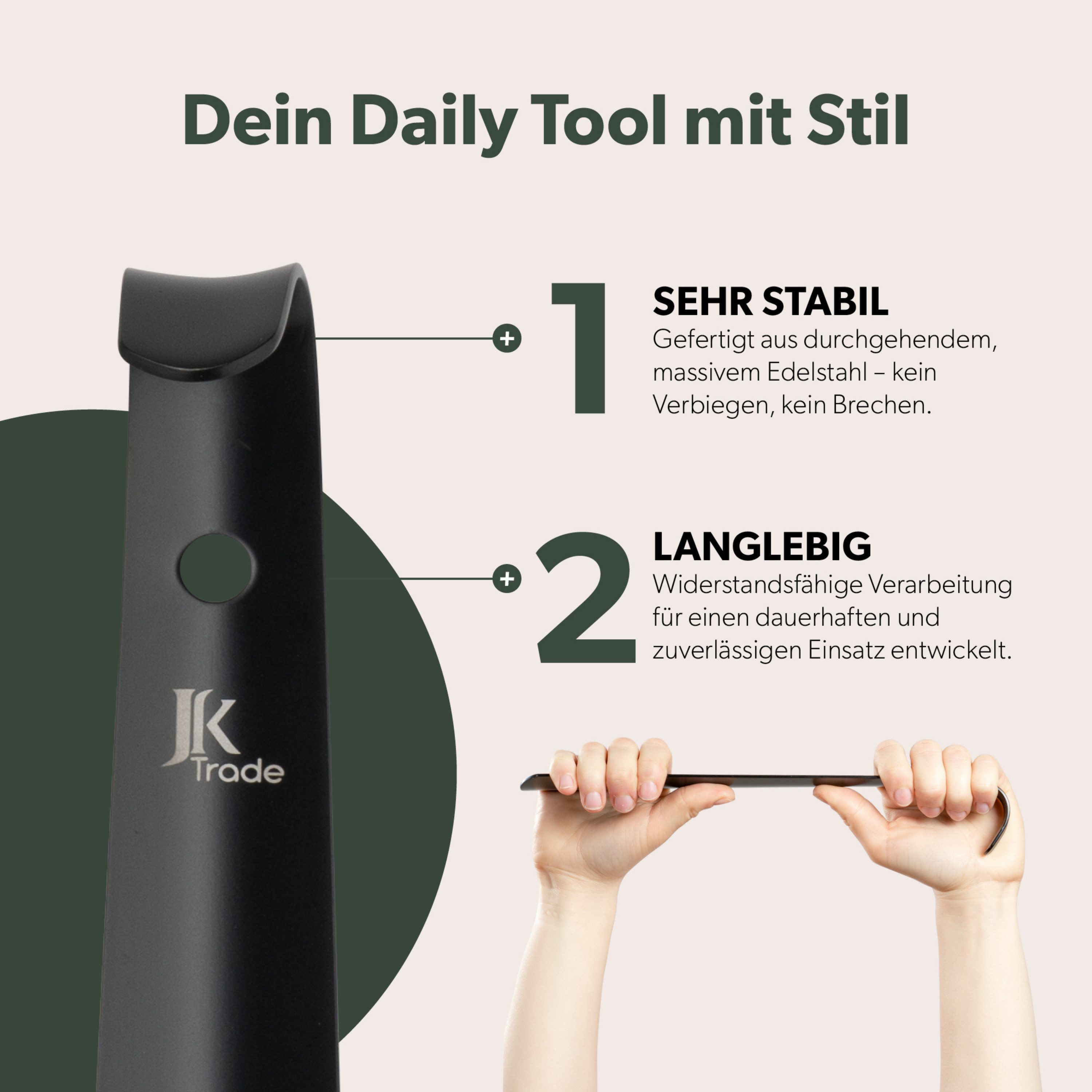 JK Trade Schuhlöffel 42cm Edelstahl Schwarz pulverbeschichtet (1-tlg., lang & stabil), Metall Schuhanzieher lang zum Stehen, Aufhängbar, 2mm Extra Stabil
