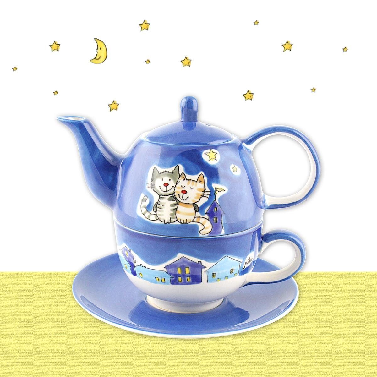 Mila Teekanne Mila Keramik Tee-Set- Tea for One NachtKatzen, 0,4 l, (Set, Tee-Set)