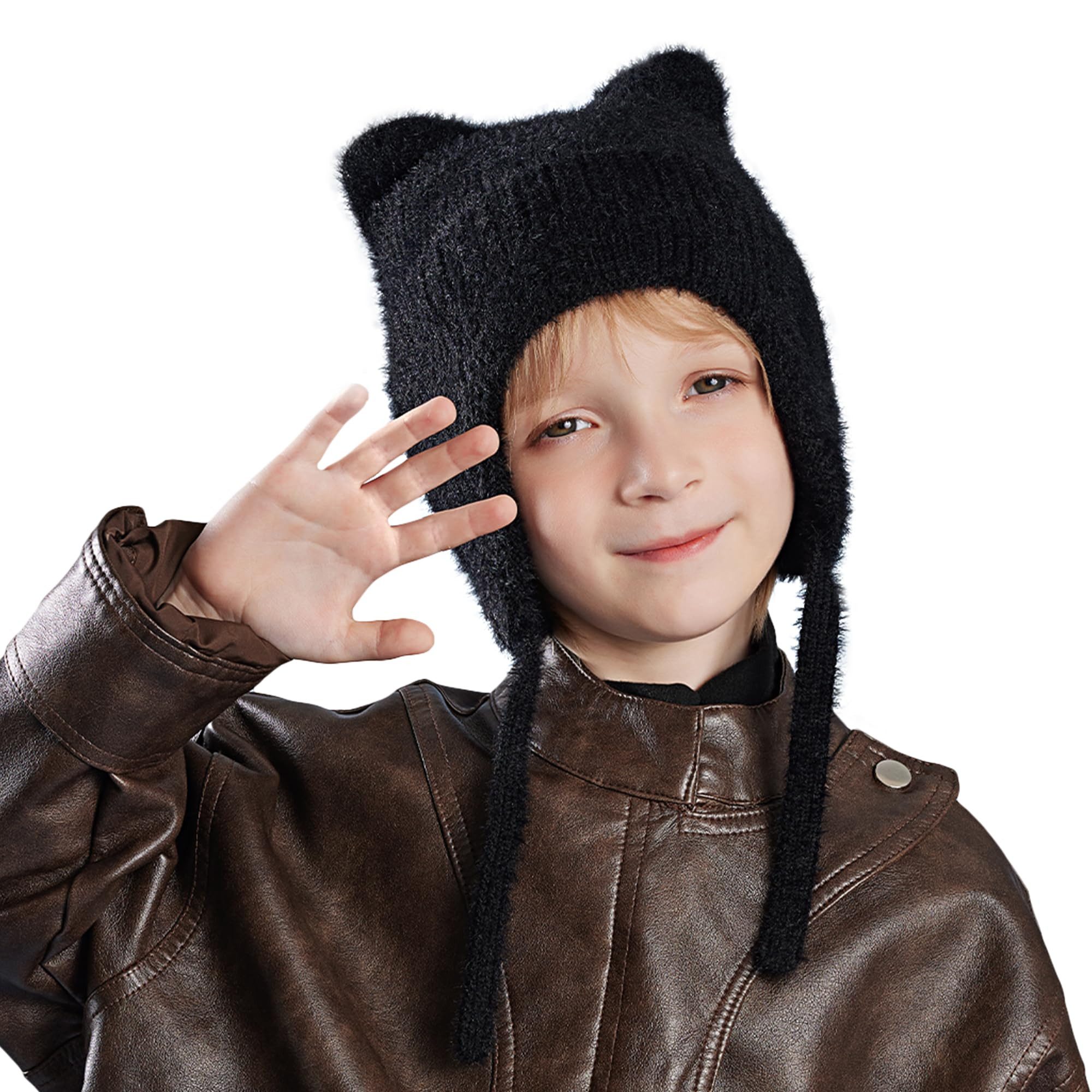 Coonoor Strickmütze Unisex Kinder Wintermütze Katzenohren mütze Warm Niedlich Strickmütze Winterliche Weihnachtsgeschenke für Kinder