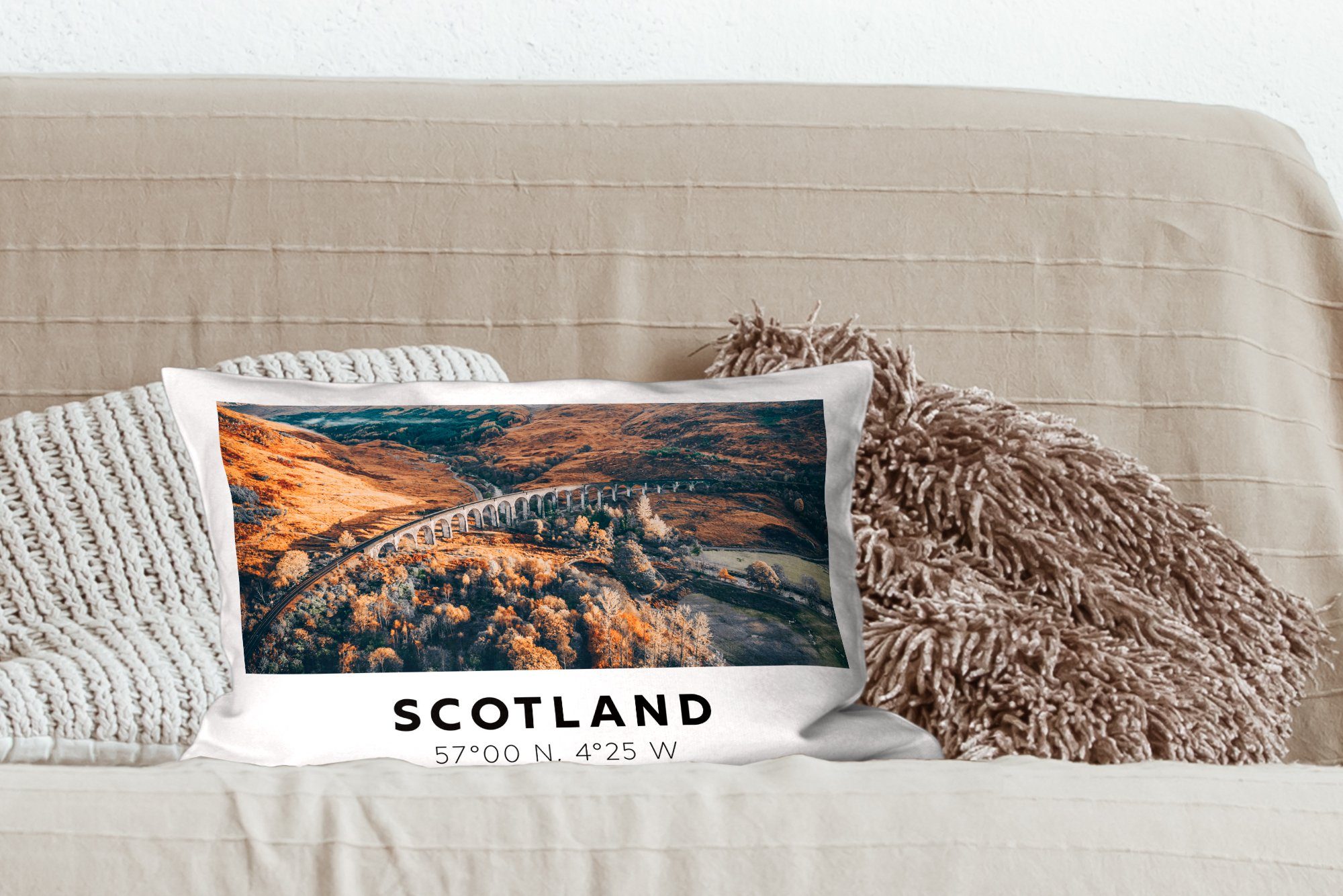 Fluss, Schlafzimmer - MuchoWow - Dekokissen Wohzimmer Füllung, mit Aussicht Dekokissen Schottland Dekoration, Zierkissen,