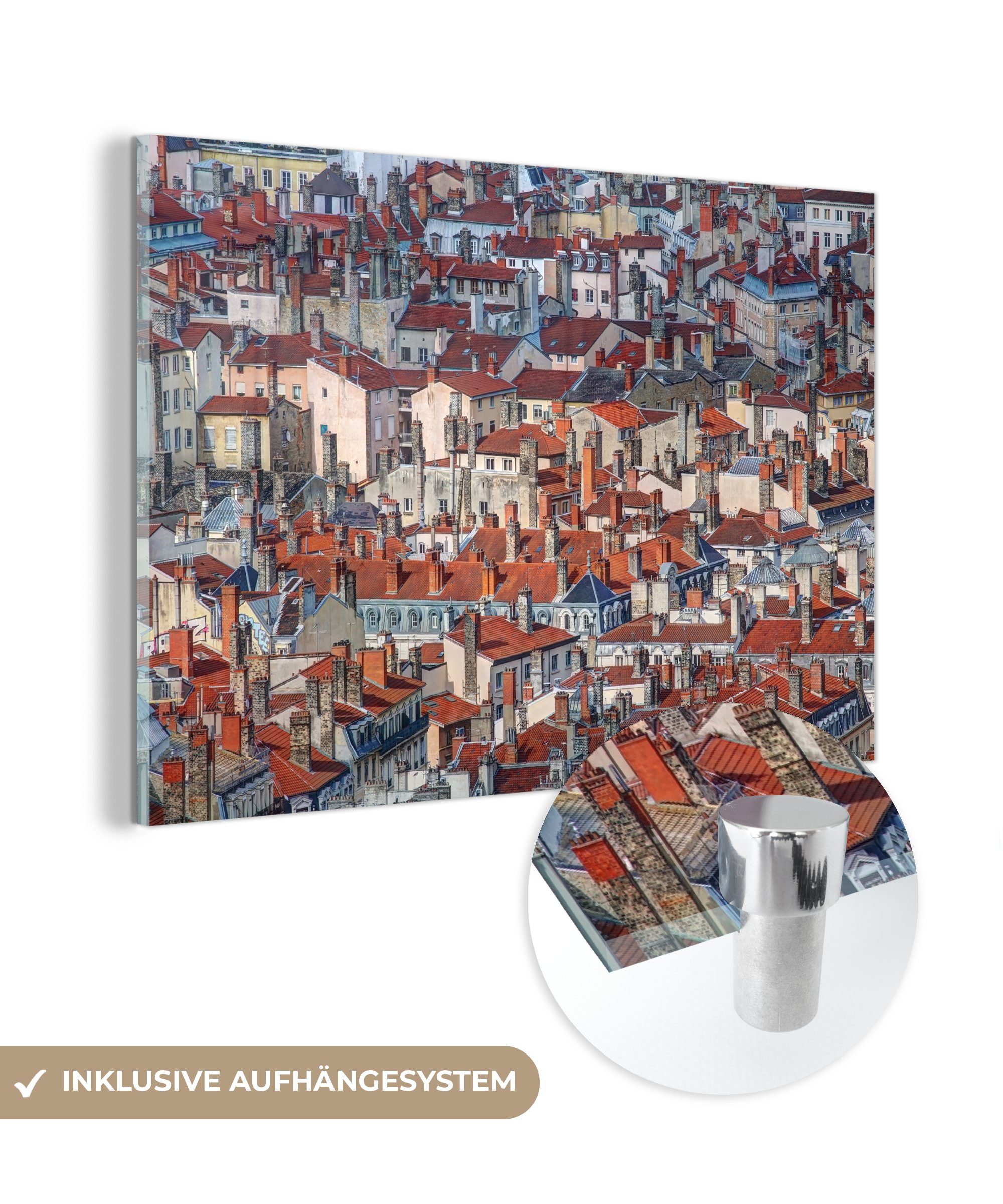 MuchoWow Acrylglasbild Die schönen roten Dächer der Stadt Lyon in Frankreich, (1 St), Acrylglasbilder Wohnzimmer & Schlafzimmer