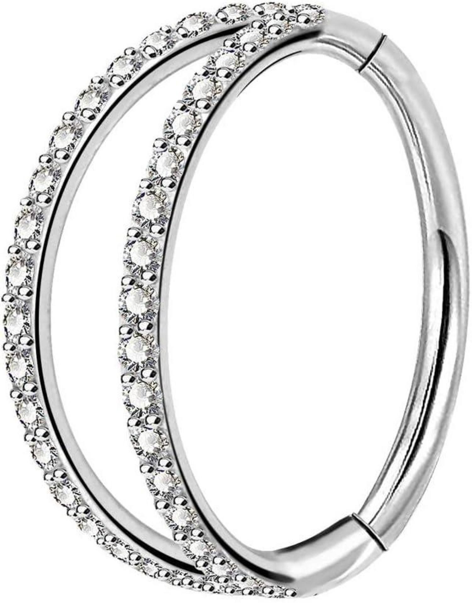LuxusKollektion Intimpiercing Double Clear CZ Paved Hoop Cartilage Earrings 16G Stainless Steel