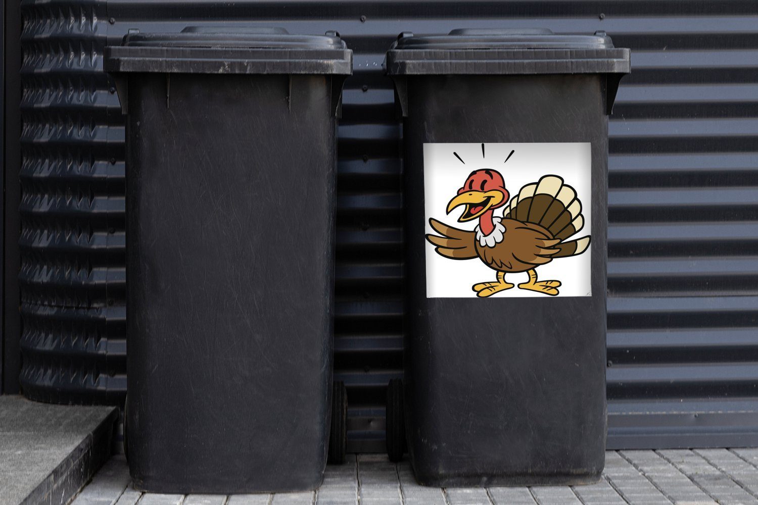 MuchoWow Wandsticker Cartoon-Illustration eines (1 Sticker, Mülleimer-aufkleber, Mülltonne, Abfalbehälter St), Truthahns Container
