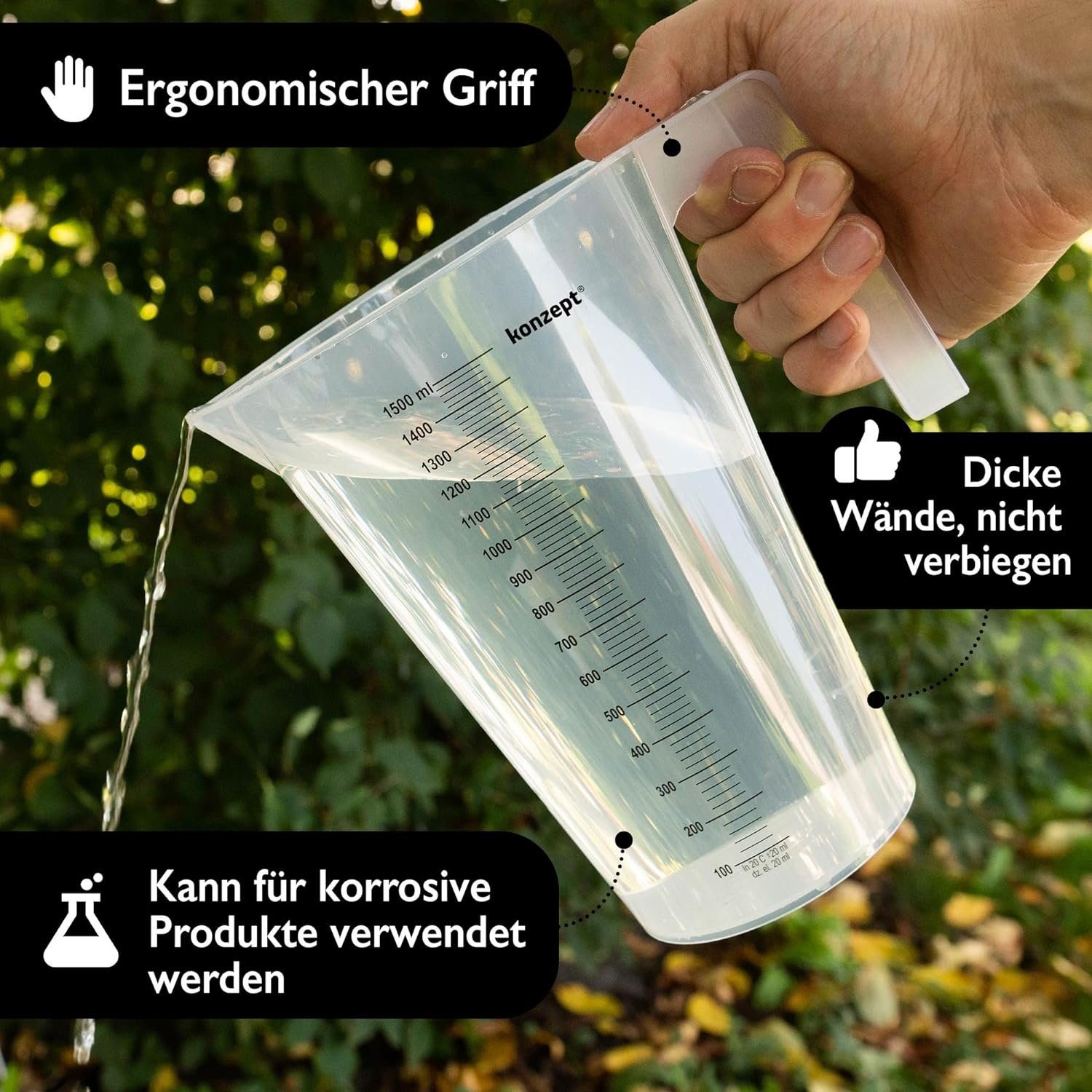 KONZEPT Messbecher Verschiedene Größen zur Wahl, (Litermaß, Kunststoff), Ideal für Küche, Garten, Werkstatt, Transparent – Bild 5 von 5