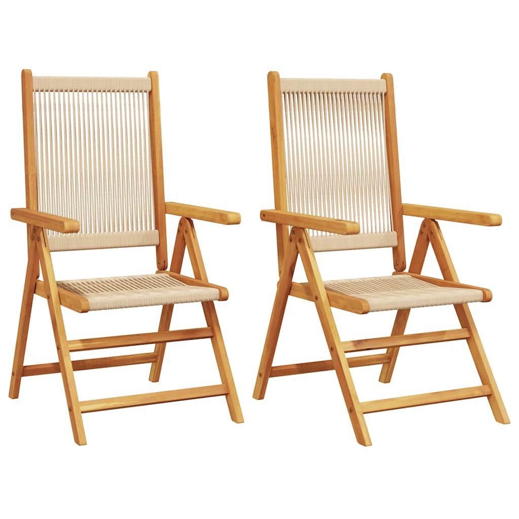 vidaXL Gartenstuhl Klappstühle, 2 Stück, beige, Massivholz und Polypropylen (2 St)