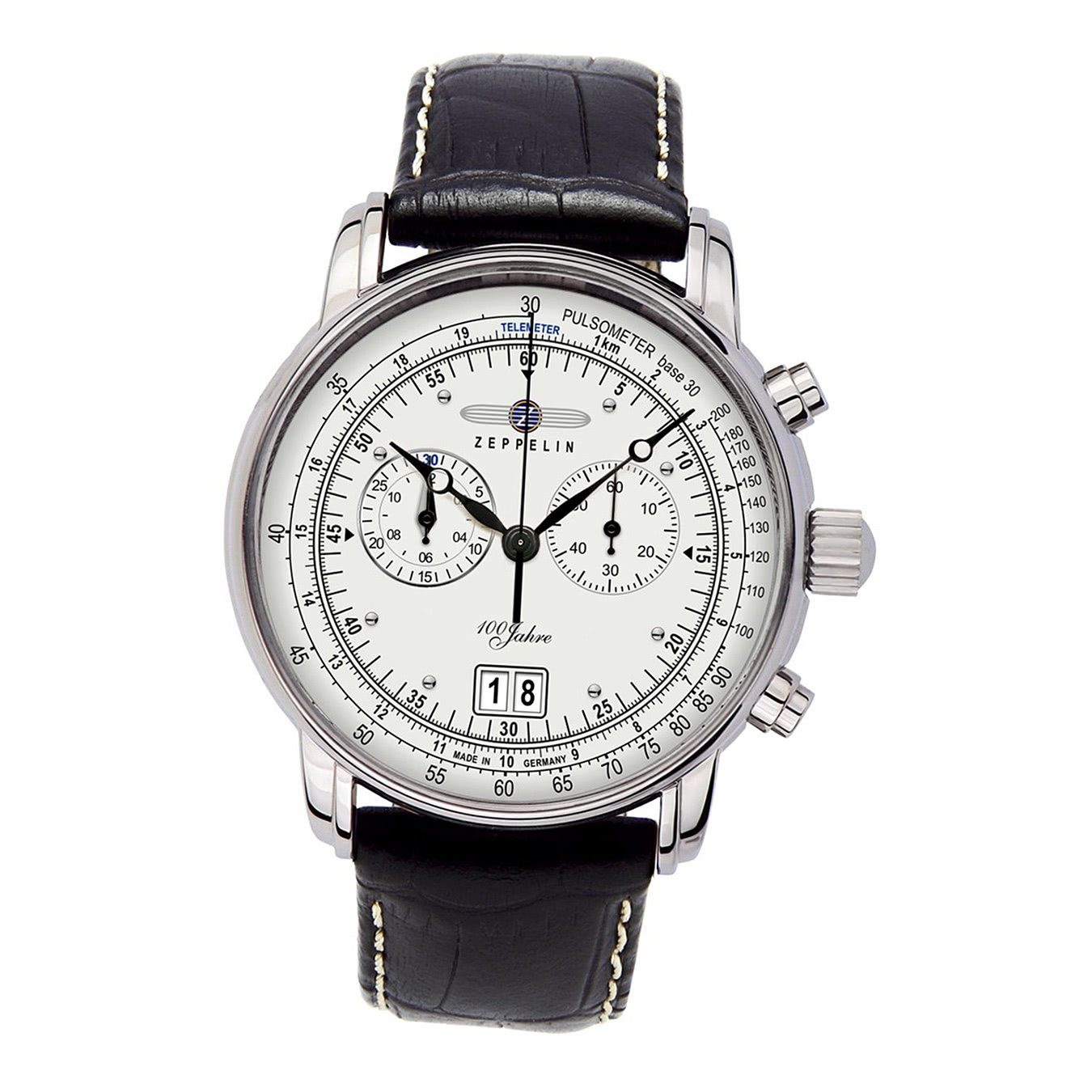 ZEPPELIN Chronograph Zeppelin Herren Uhr Elegant Z7690/1 Leder, (Chronograph), Herren Armbanduhr rund, groß (ca. 43mm), Lederarmband schwarz