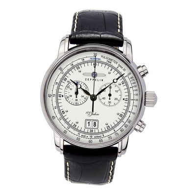 ZEPPELIN Chronograph Zeppelin Herren Uhr Elegant Z7690/1 Leder, Herren Armbanduhr rund, groß (ca. 43mm), Lederarmband schwarz
