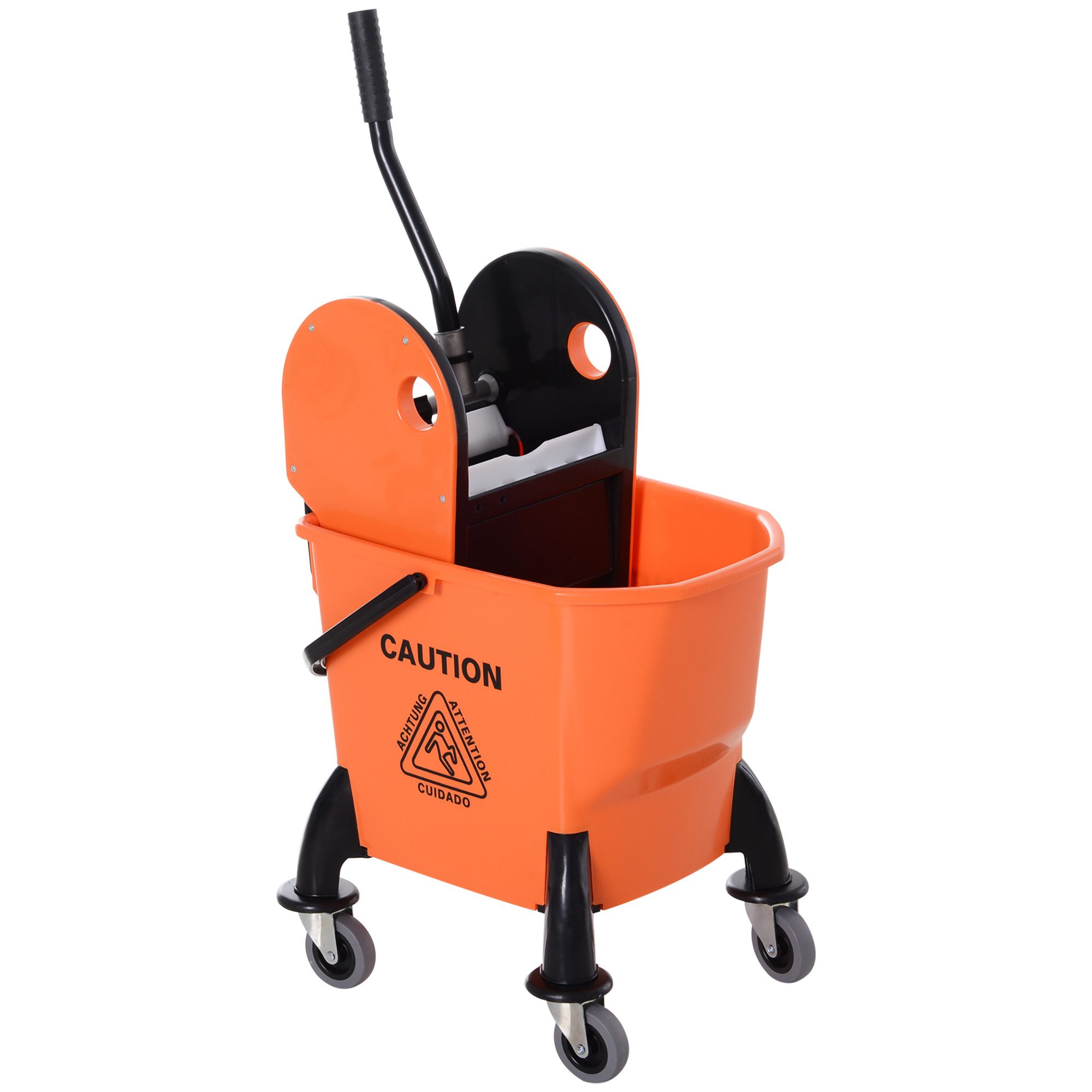 HOMCOM Putzeimer Putzwagen, Fahreimer, Wischwagen, (Reinigungswagen mit Wringer, 1-tlg., 26 Liter), mit 4 Rollen, Orange
