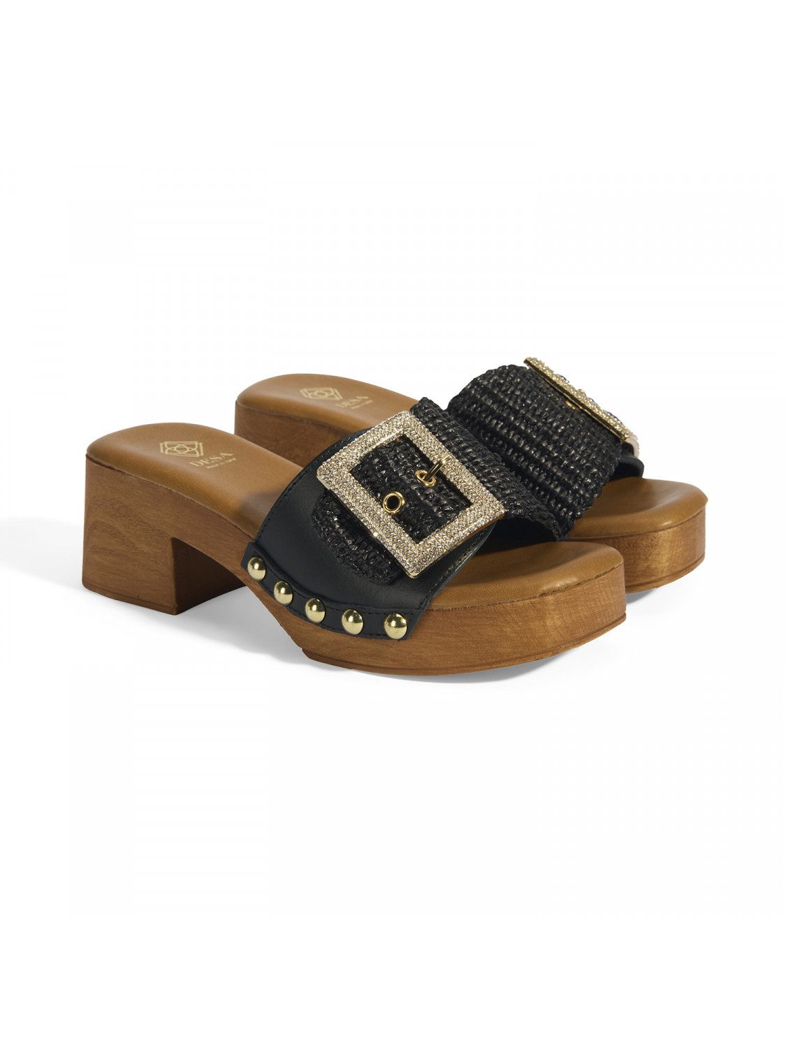 Desa Desa Damenpantoffeln – Obermaterial aus Textil, Lederfutter, Blockabsa günstig online kaufen