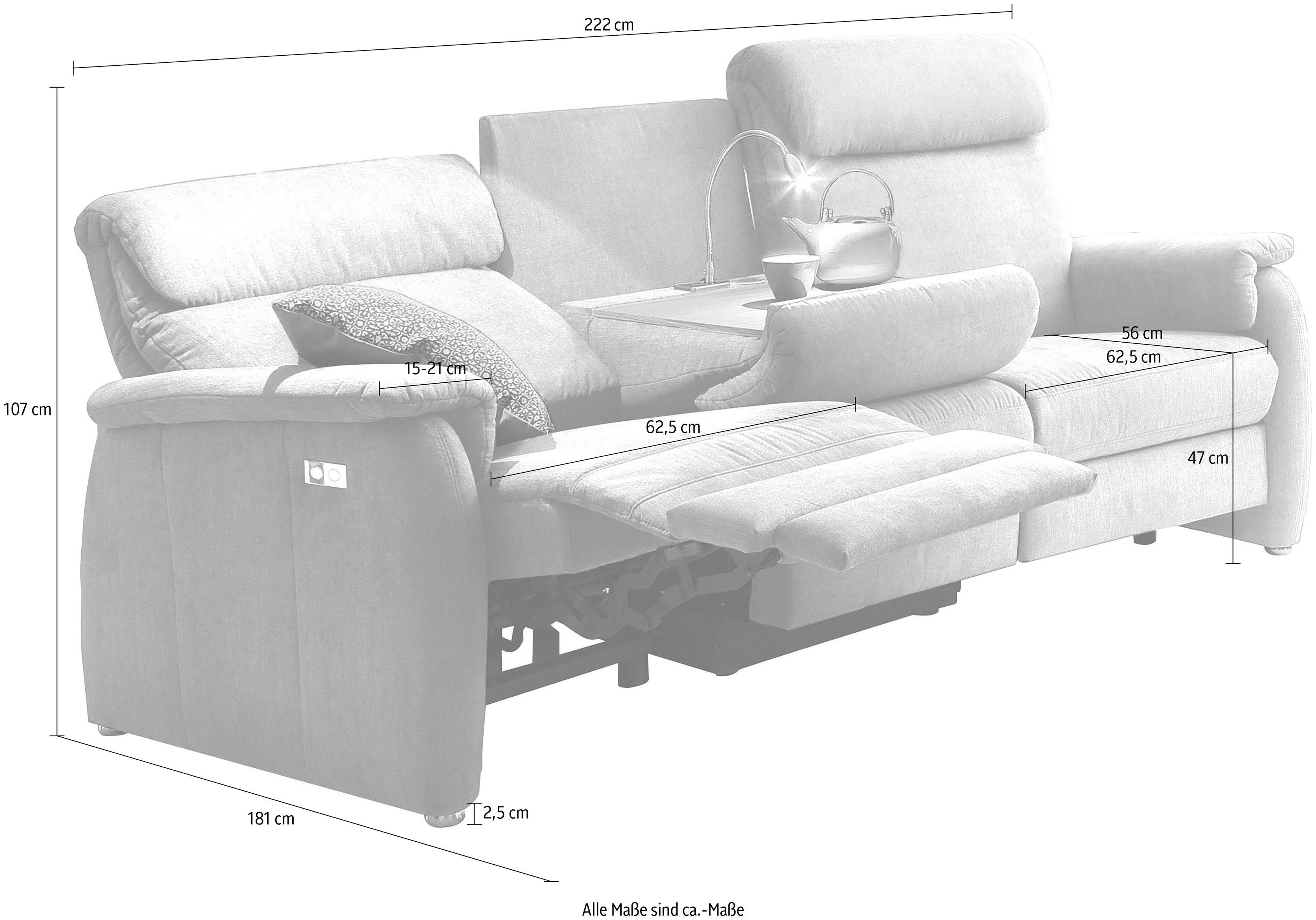 Home affaire Sofa Turin, mit motorischer Relaxfunktion, Tisch, Leuchte + USB-Ladestation