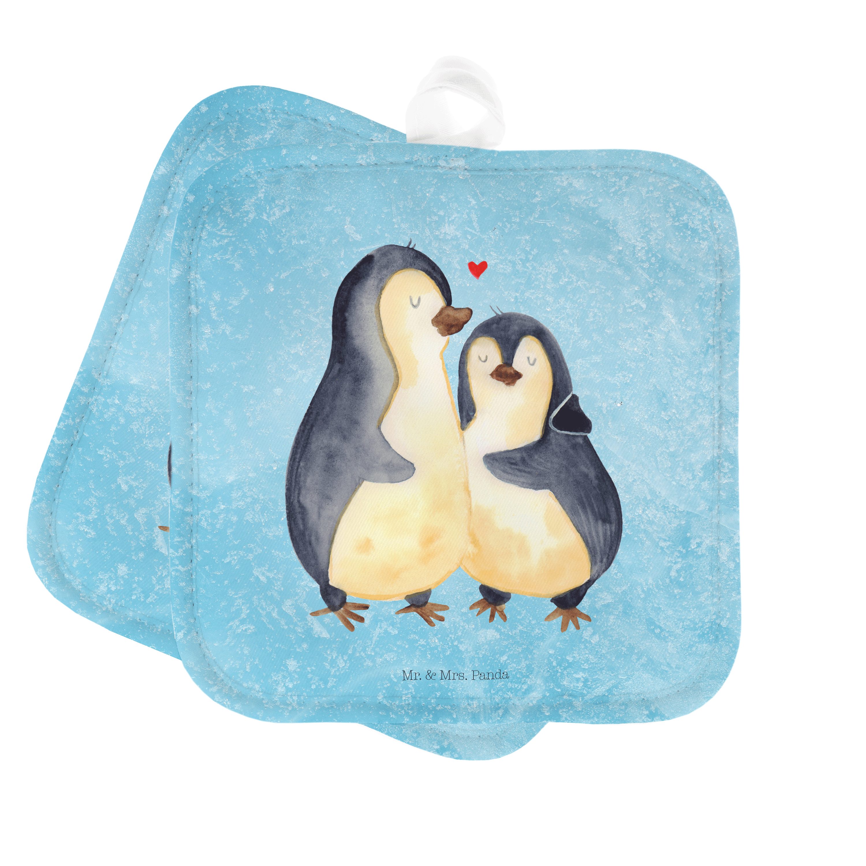Mr. & Mrs. Panda Topflappen Pinguin umarmen - Eisblau - Geschenk, Verlobung, Umarmung verliebt, T, (1-tlg), Hitzebeständig