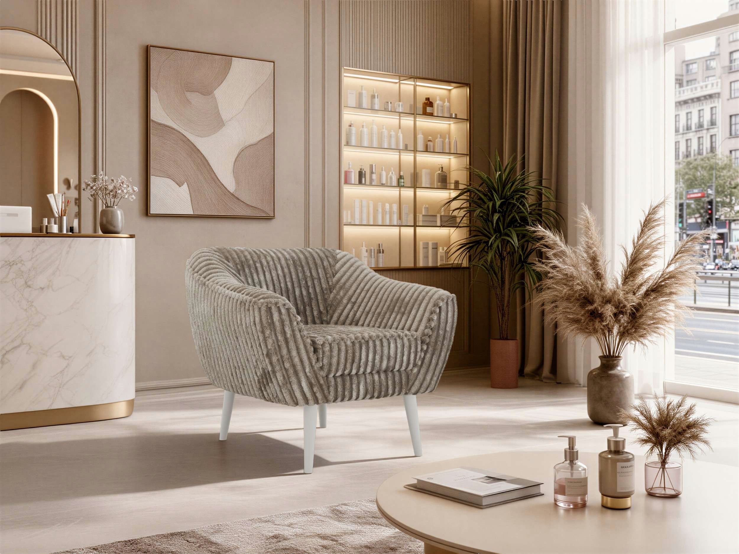 MKS MÖBEL Sofa PIRS, 1-Sitzer, Design mit Steppung, Wellenfederung, Scandi-Design, Füße wählbar