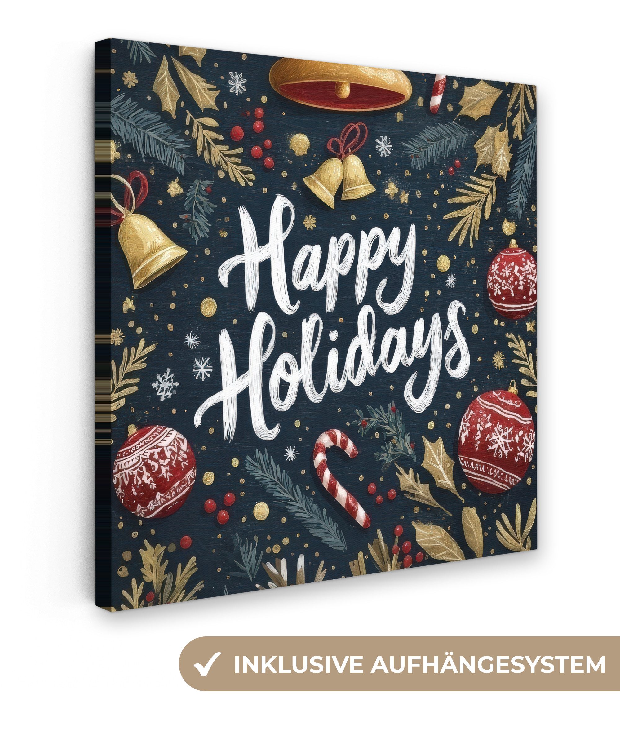 OneMillionCanvasses® Leinwandbild Festlich - Weihnachtsgruß - Farbenfroh, Fotodruck (1 St), Wandbild, Deko Schlafzimmer Wohnzimmer Flur 20x20 cm