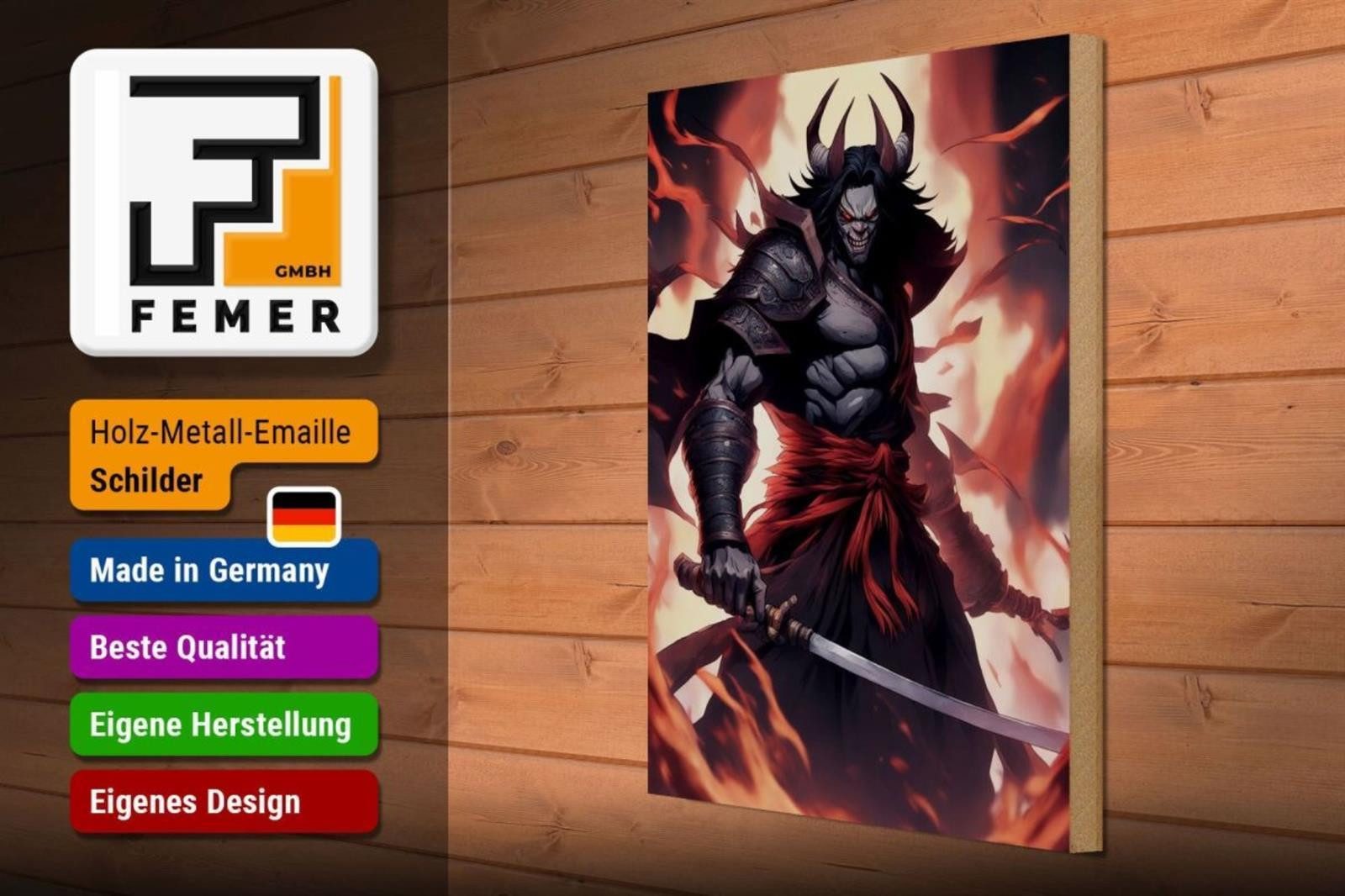Femer GmbH Holzbild 12x18cm Vampir Samurai Dämon, (1 St), Glatte Holzfaserplatte (MDF), vorn beschichtet
