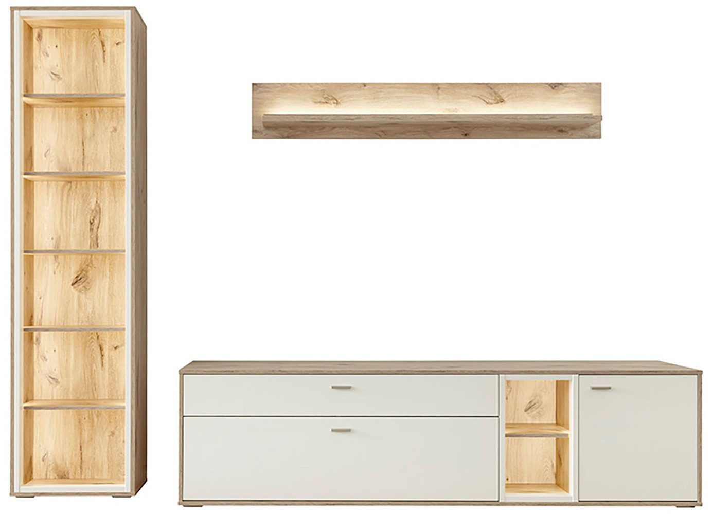 MCA furniture Wohnwand SANTERNO, (Komplett-Set, 3-St., 3-teilg), Wohnzimmer Set (3-tlg), Türen & Schubkästen gedämpft, Breite 264 cm