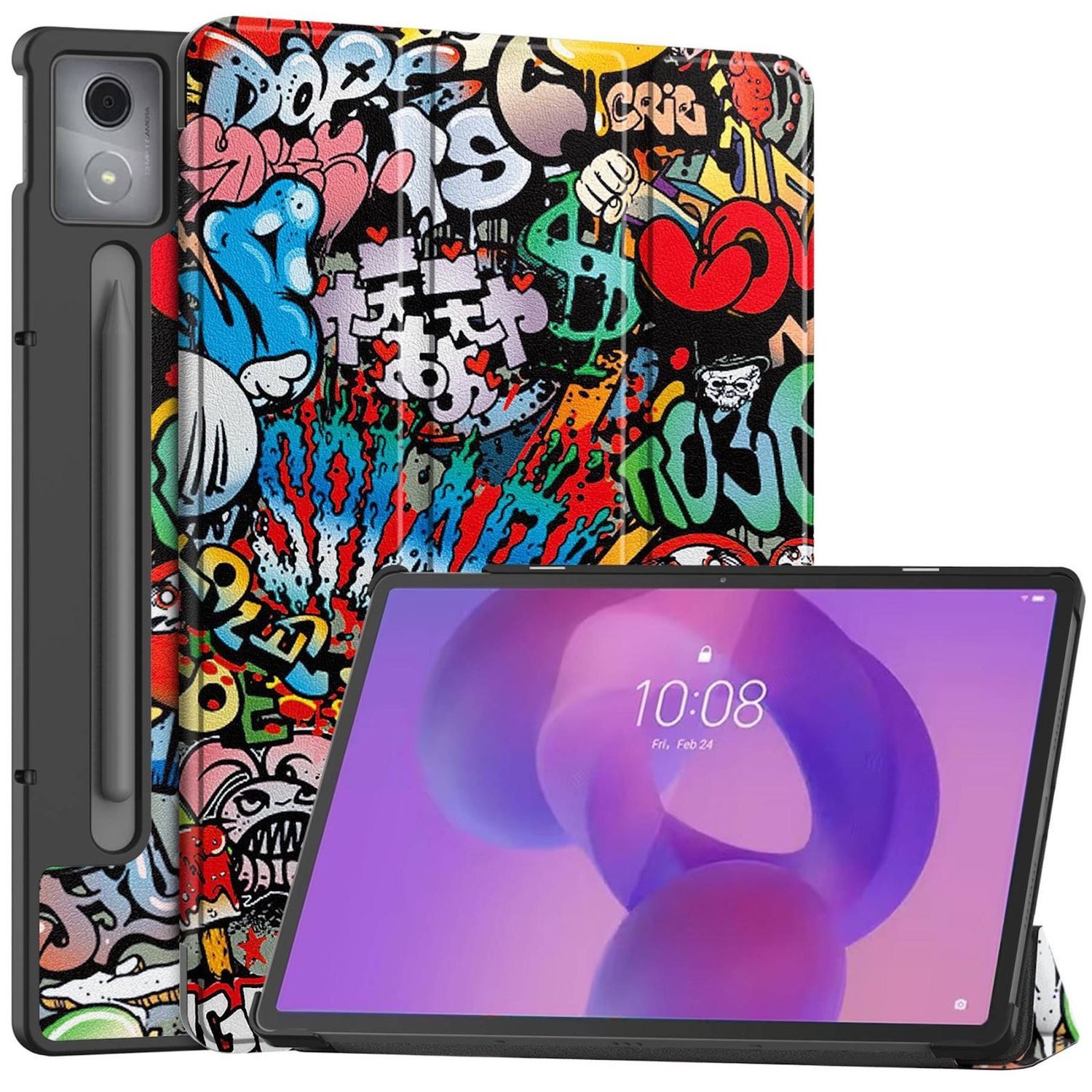 Wigento Tablet-Hülle Für Lenovo Idea Tab Pro 3folt WakeUP Smart Cover Tasche Hülle Graffiti, Graffiti-Design, 3-Fold Standfunktion
