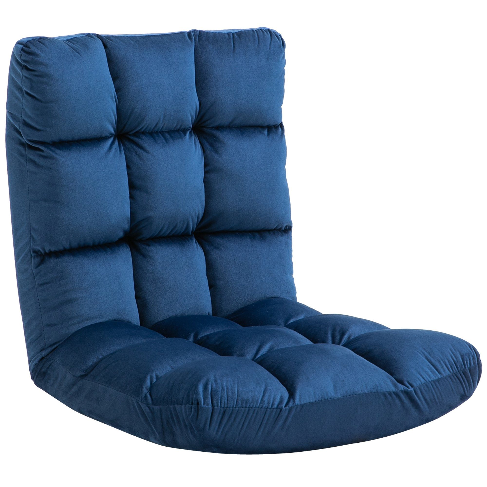 HOMCOM Sitzkissen Bodenstuhl 3-in-1 Klappbar Bodensessel mit Rückenlehne,  Metall Schaumstoff Blau 55 x 71 x 53,5 cm