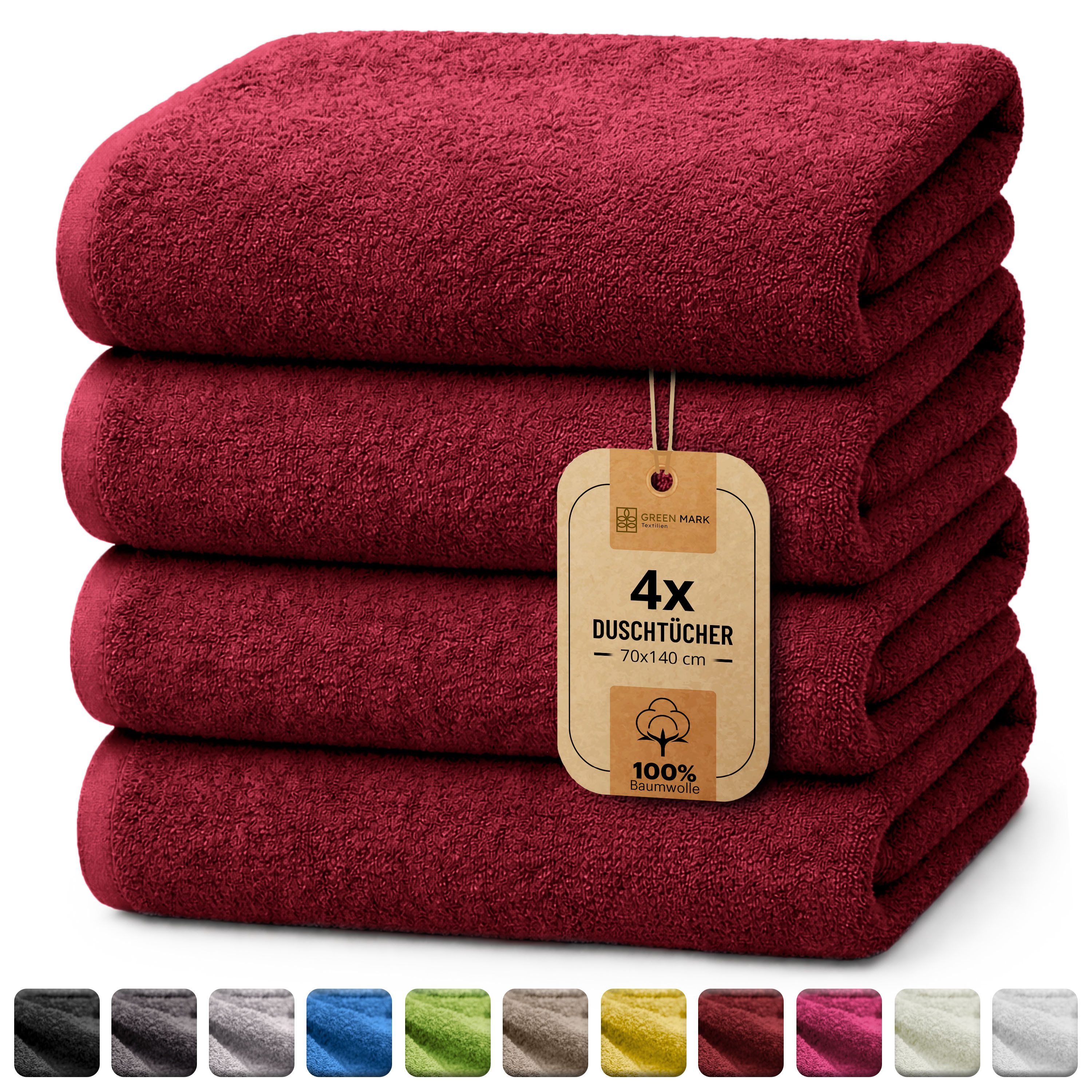 NatureMark Duschtuch 4er-Sparpack Frottier Duschtücher 70x140cm, 100% Baumwolle (4-St), Duschhandtuch 70x140cm Bordeaux rot