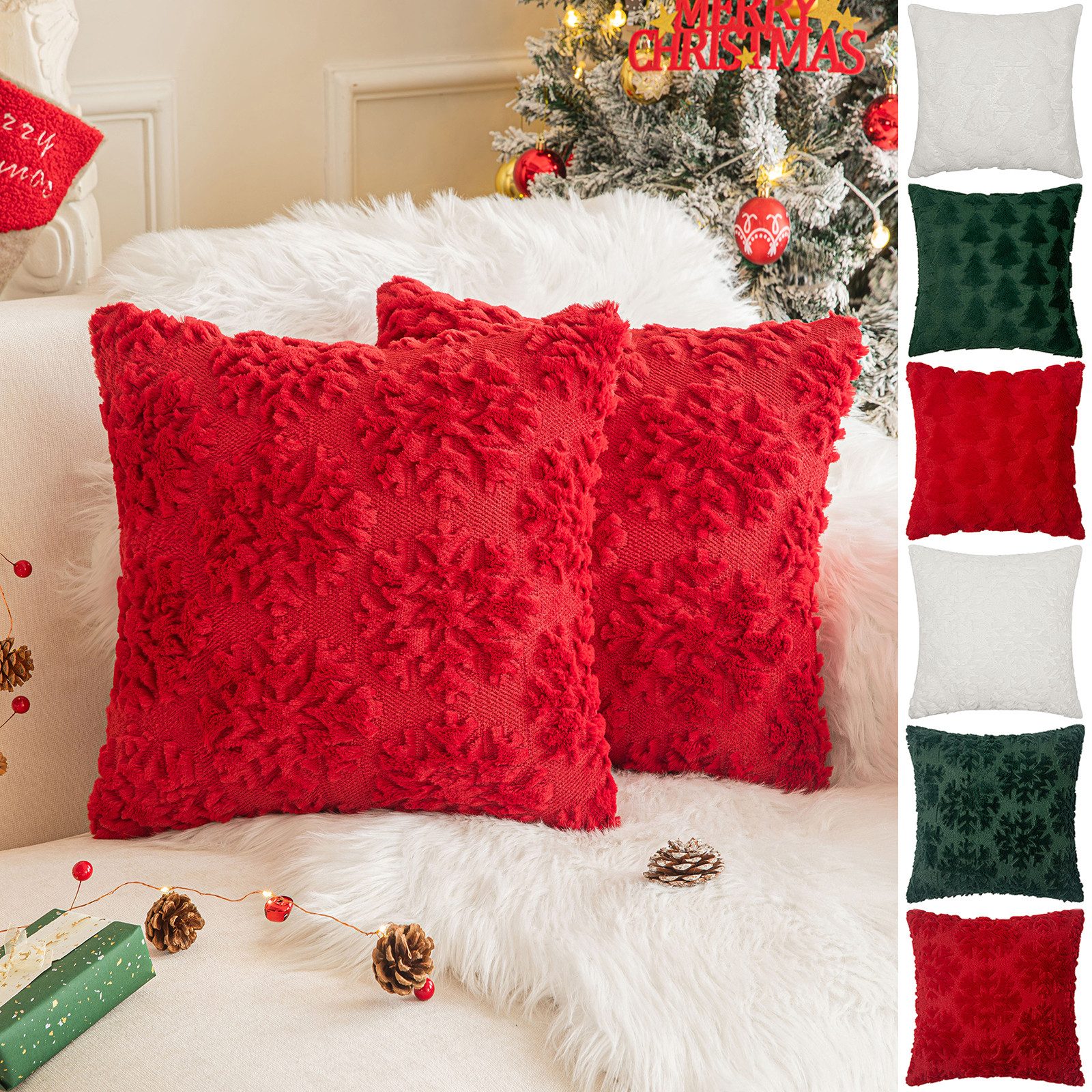 Sunicol Kissenbezug Shaggy Plüsch Pailletten Kissenbezug, Gestickt Sofakissen, 45x45cm, (1 Stück), Für Weihnachtsfeier Dekoration, 1/2/4 Stück