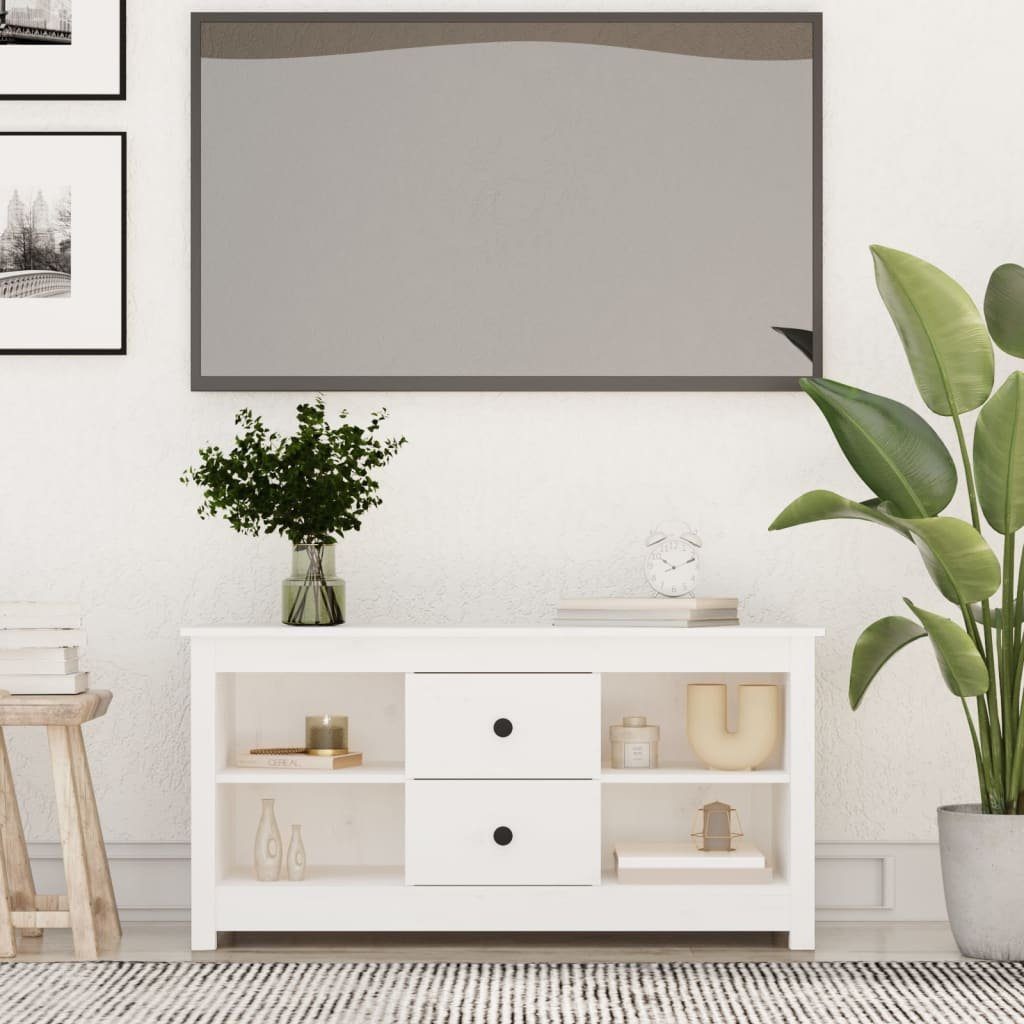 furnicato TV-Schrank Kiefer Massivholz Weiß 103x36,5x52 cm