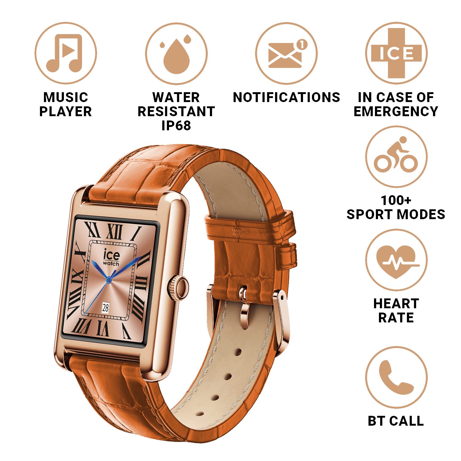 ice-watch Smartwatch, Armbanduhr, Damenuhr, Lederarmband, Bluetooth, digital