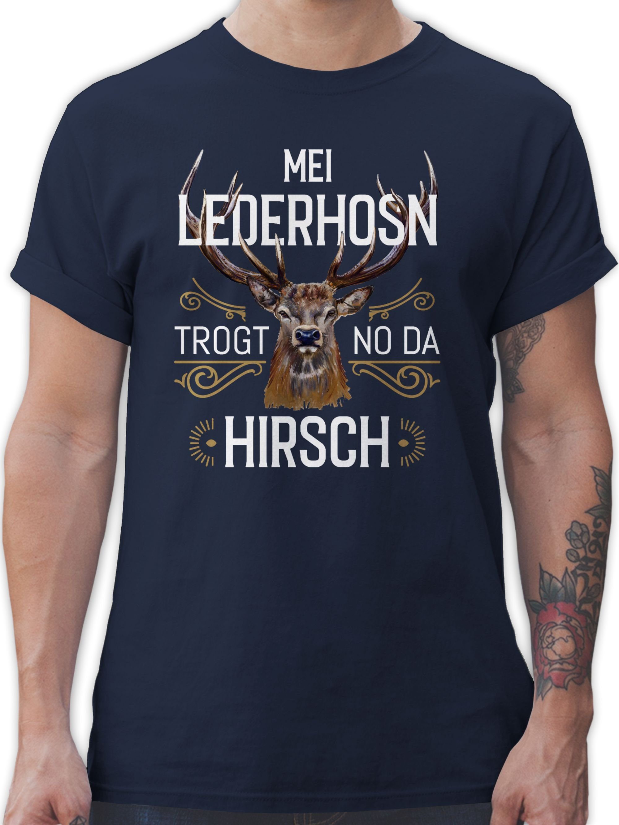 Shirtracer T-Shirt Mei Lederhosn trogt Navy 03 Blau braun Mode Herren Hirsch - Oktoberfest weiß da no für