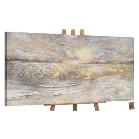 YS-Art Gemälde Meer Dämmerung, Landschaft, Leinwand Bild Handgemalt Sonnenuntergang am Meer Strand