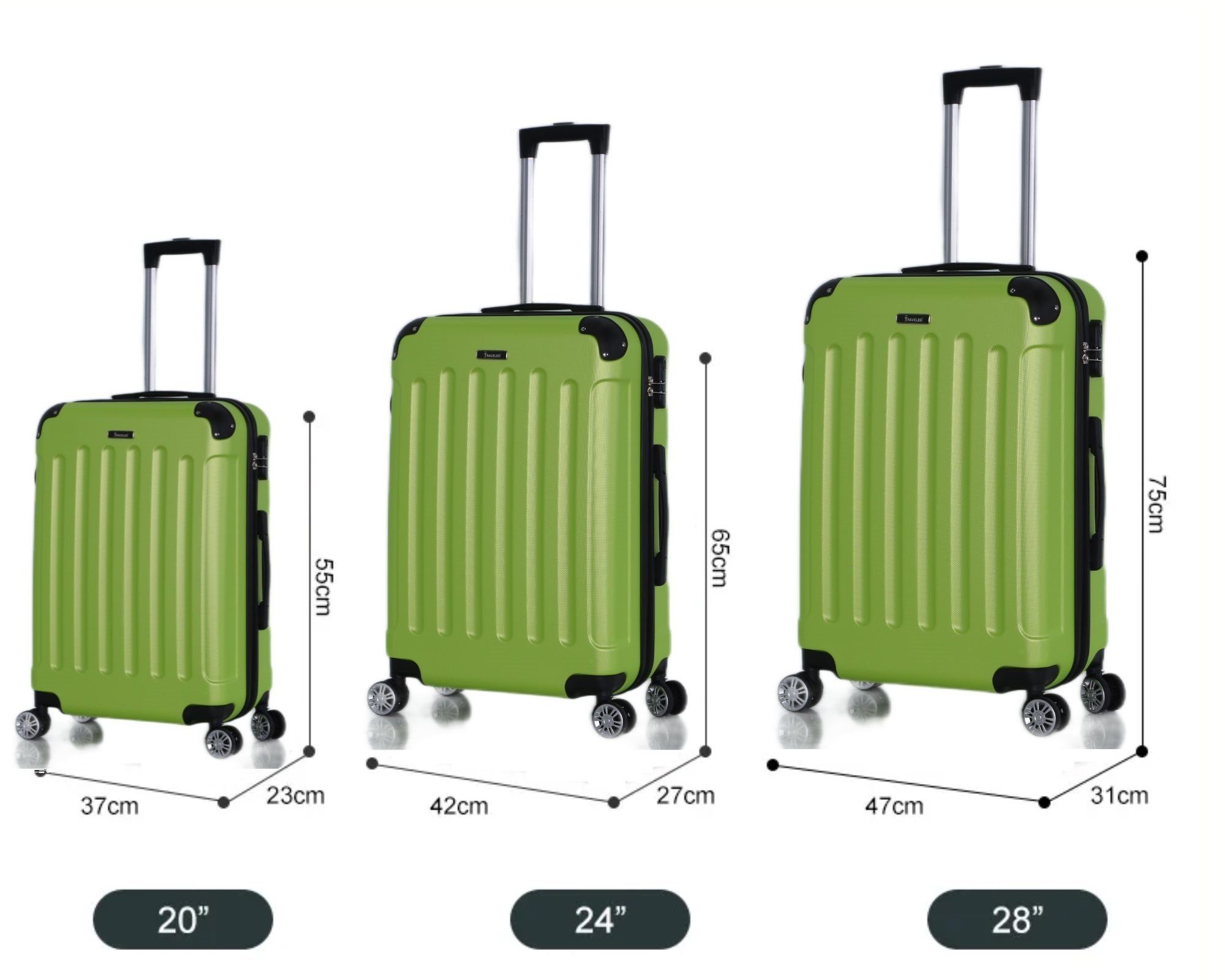 Rungassi Kofferset Hartschalenkoffer Reisekoffer Trolley grün Set Rungassi Koffer ABS01