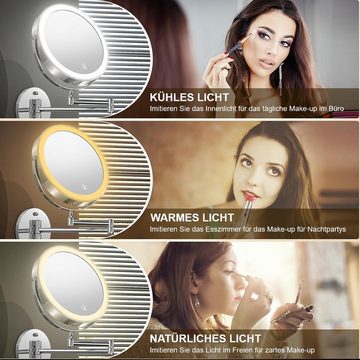 yozhiqu Schminkspiegel Wandmontierter beleuchteter Kosmetikspiegel, 8 Zoll wiederaufladbarer, 10-fache Vergrößerung, 3-Farben-LED-Kosmetikspiegel mit Licht