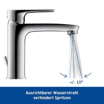 Duravit Waschtischarmatur B.1 Waschtischmischer, Größe M, mit Zugstangen-Ablaufgarnitur mit AquaControl und AirPlus, Ausladung 13,9 cm, Chrom