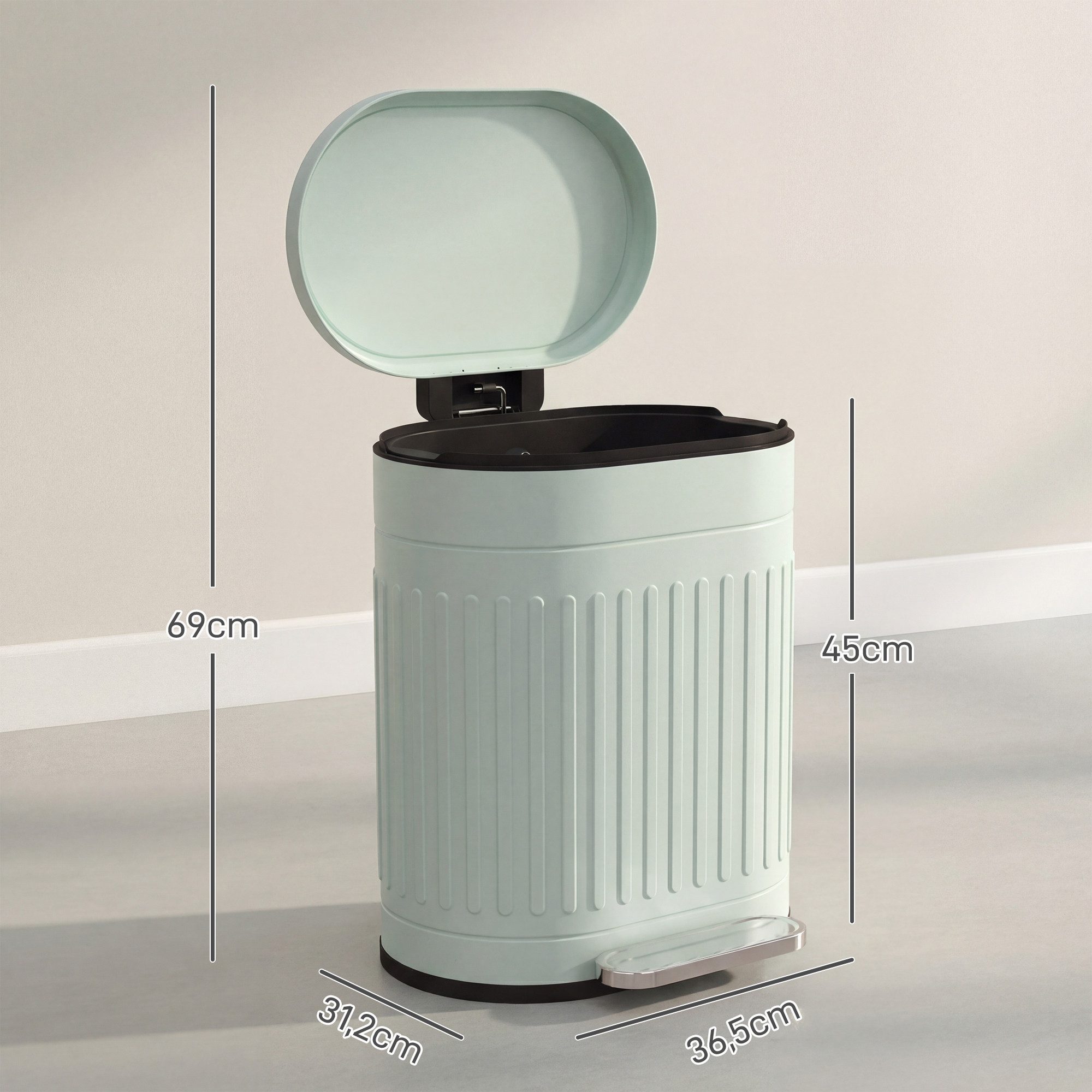 HOMCOM Mülltrennsystem Mülleimer 30L Treteimer mit Deckel und Fußpedal, für Wohnzimmer, Büro, Grün, 36,5 x 31,2 x 45 cm