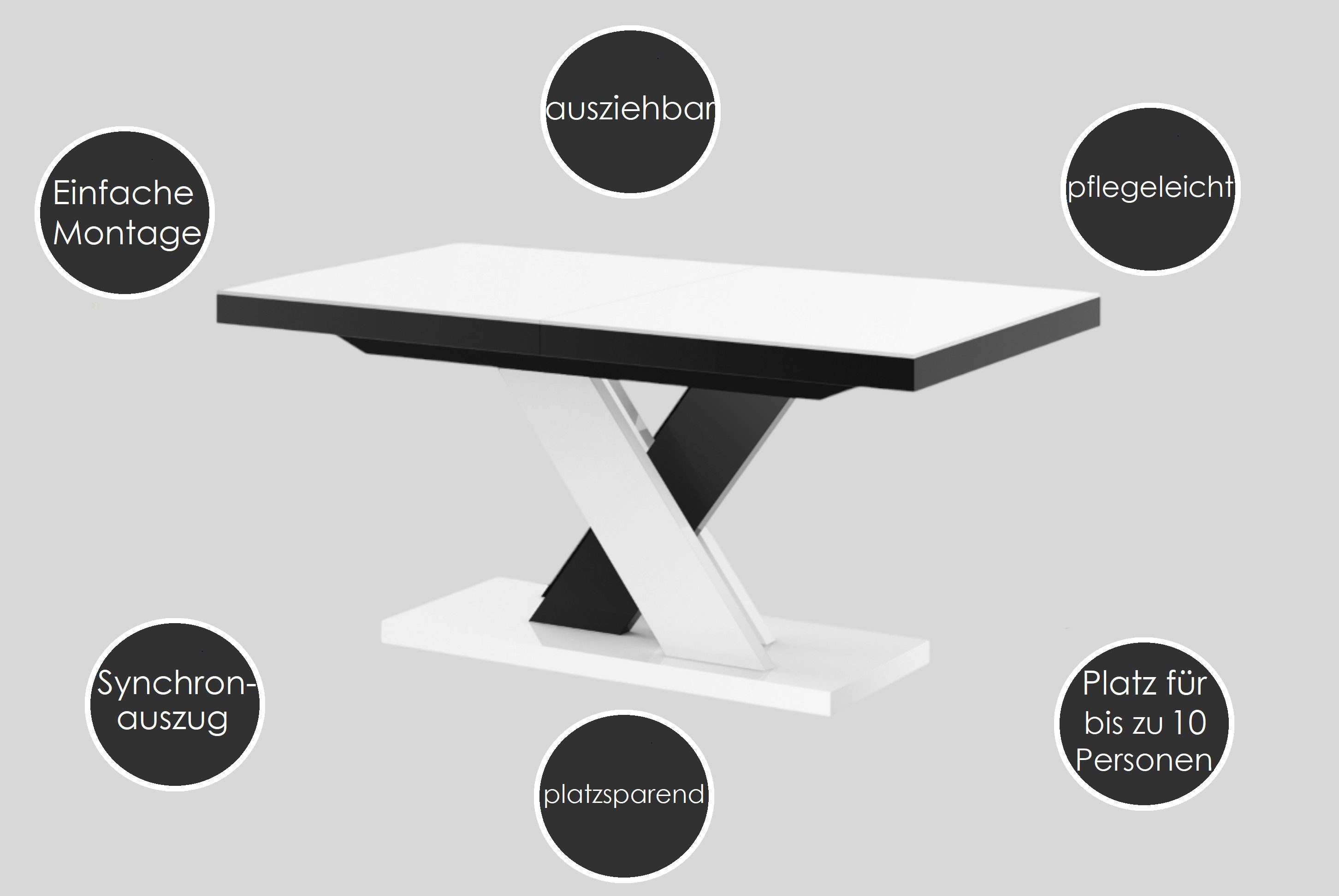designimpex Esstisch Design Tisch HEN-111 Grau Beton - Weiß Hochglanz ausziehbar 160-256 cm
