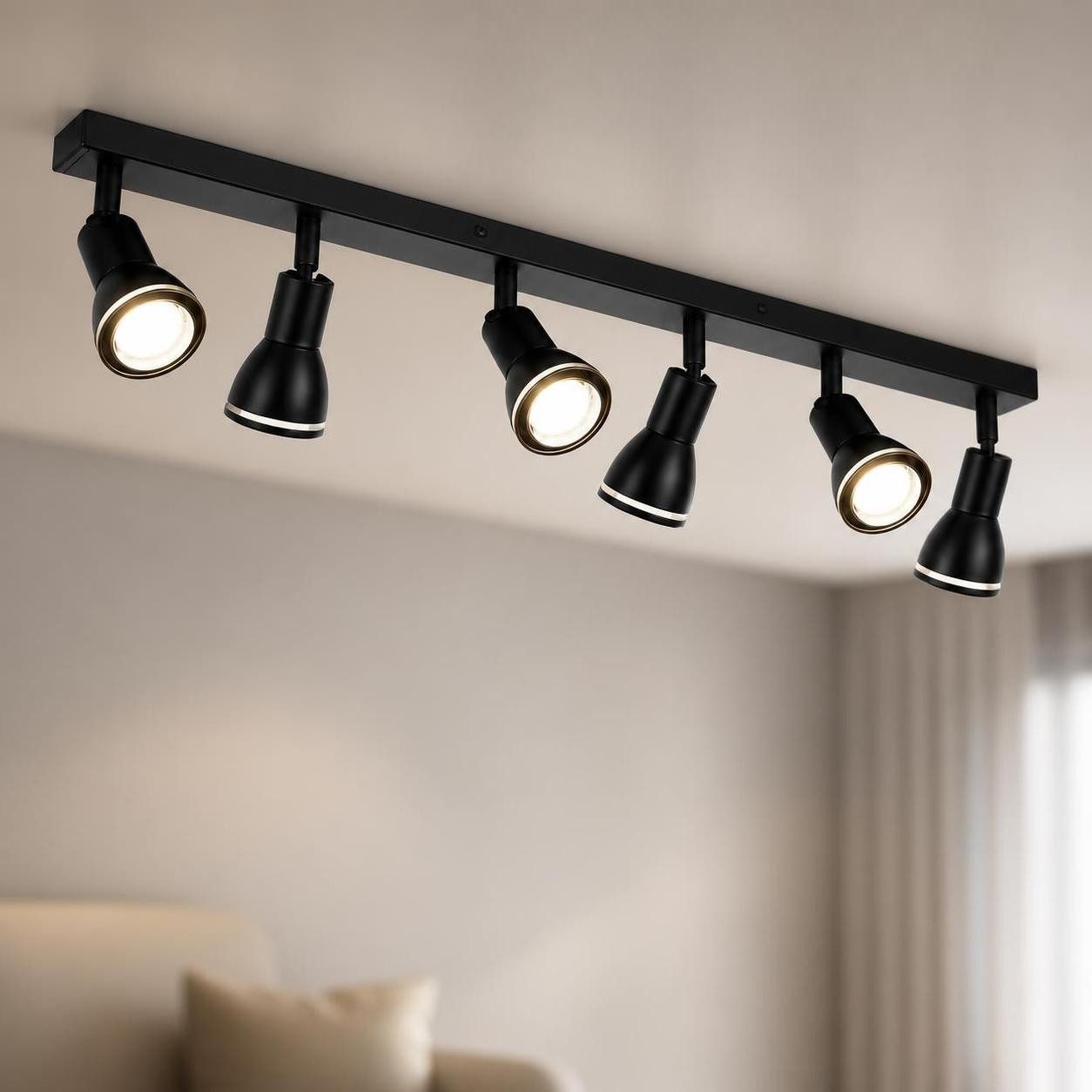 ZMH Deckenstrahler 6-Flammig Küche Modern Deckenleuchte GU10 für Flur Wohnzimmer, Hohe Flexibilität, ohne Leuchtmittel, Schwenkbar355° Deckenlampe Metall Küchenlampe Innen