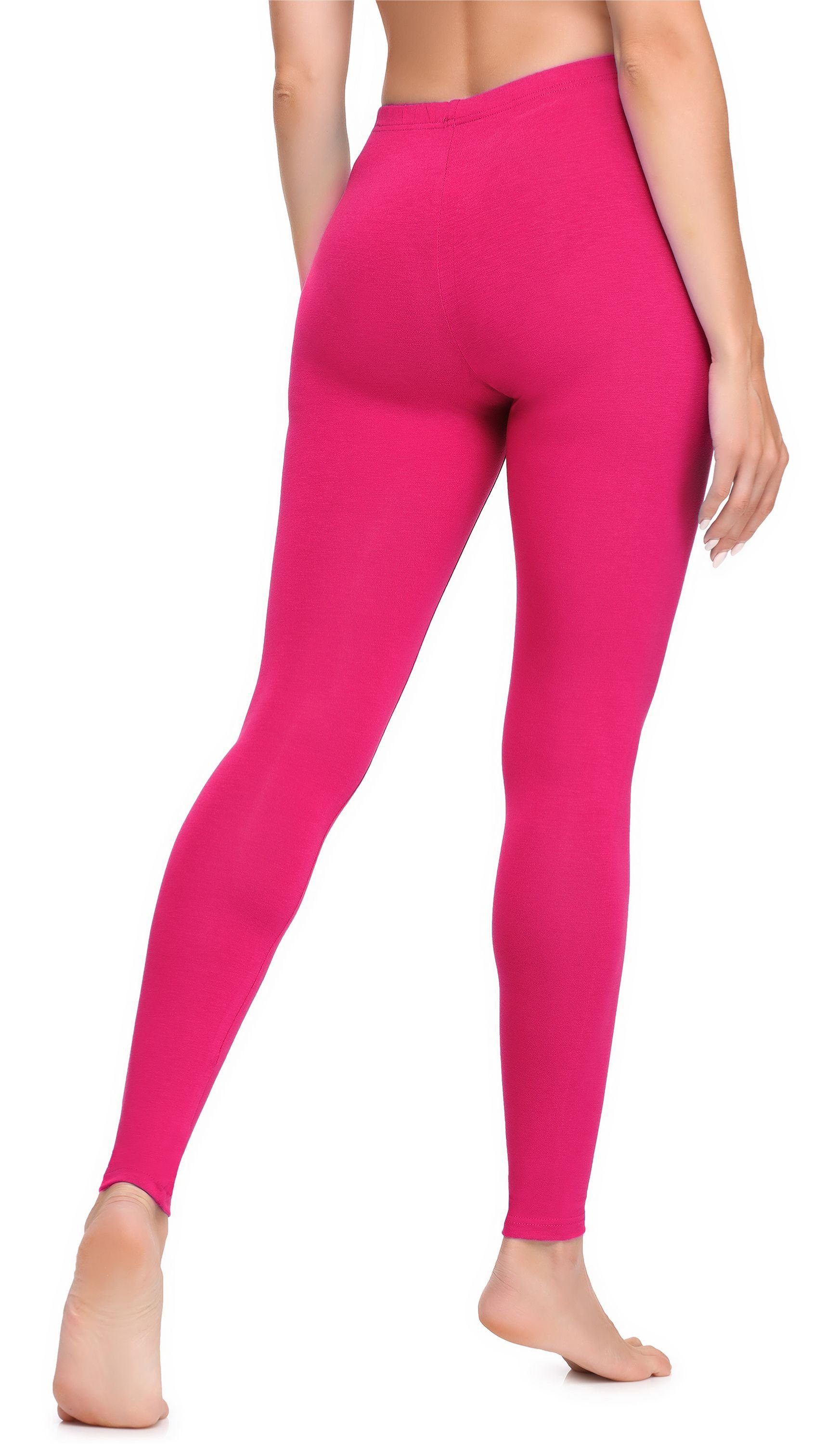 Bund Leggings Amaranth LA40-133 Ladeheid aus Lange Damen elastischer Baumwolle (1-tlg) Leggings