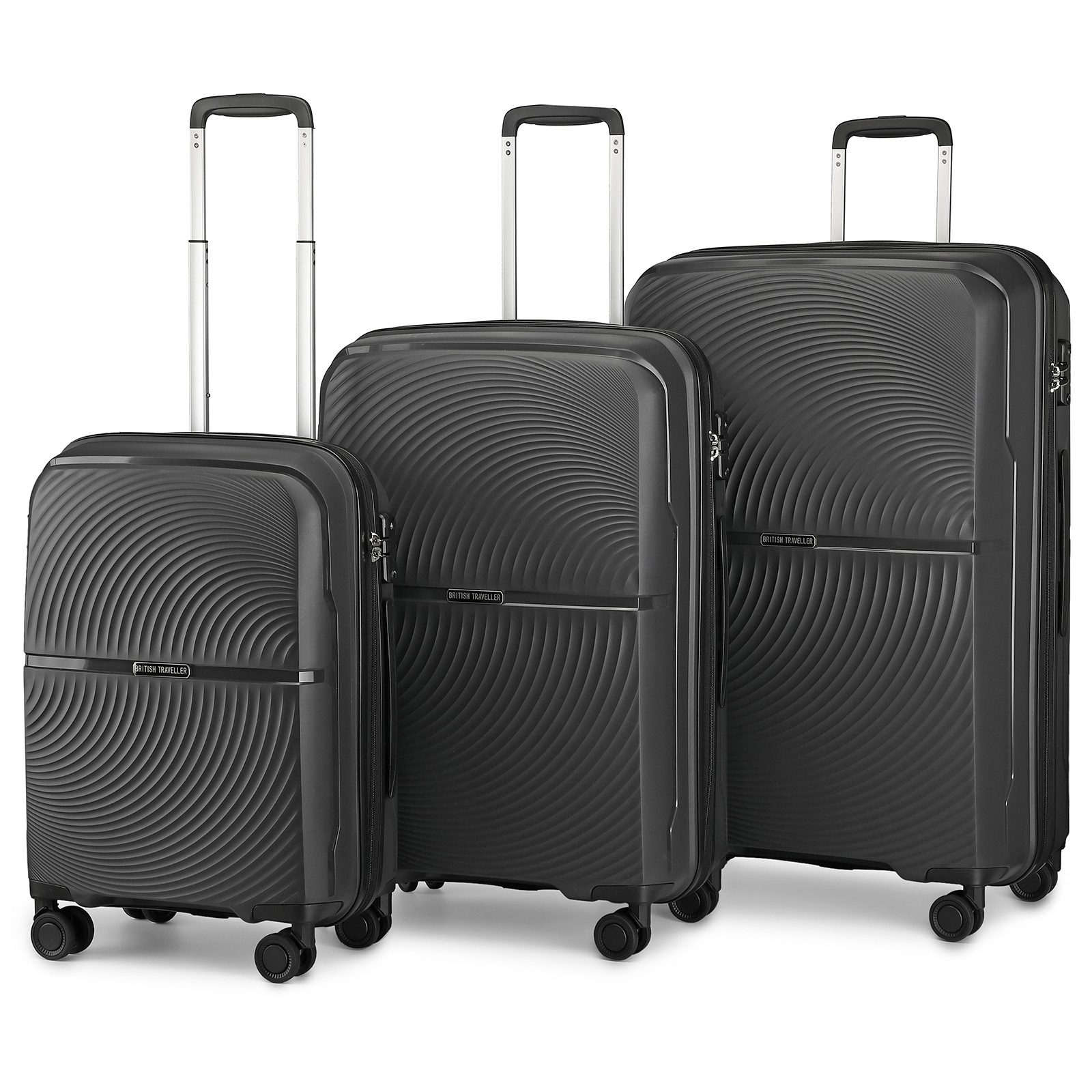 British Traveller Trolleyset 3-teilig Sets Hartschalen-Kofferset (100% PP) mit TSA-Schloss, (3 tlg)
