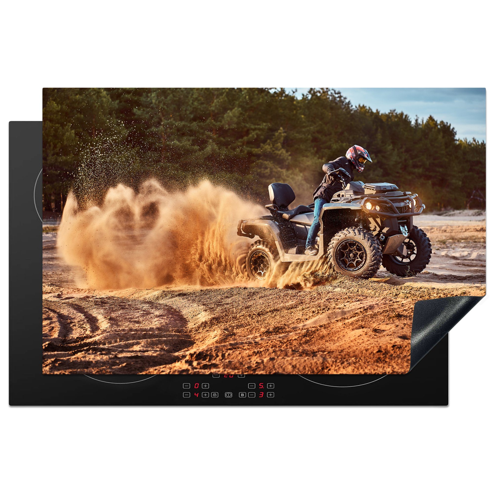 MuchoWow Herdblende-/Abdeckplatte Quad - Rallye - Sand, Vinyl, (1 tlg), 81x52 cm, Induktionskochfeld Schutz für die küche, Ceranfeldabdeckung