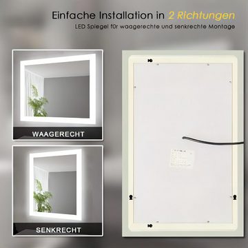SONNI Schminkspiegel Badspiegel mit LED Beleuchtung,60×50 cm,Wandschalter,Kaltweiß, Schminkspiegel,Badspiegel, Wandspiegel, Lichtspiegel IP44