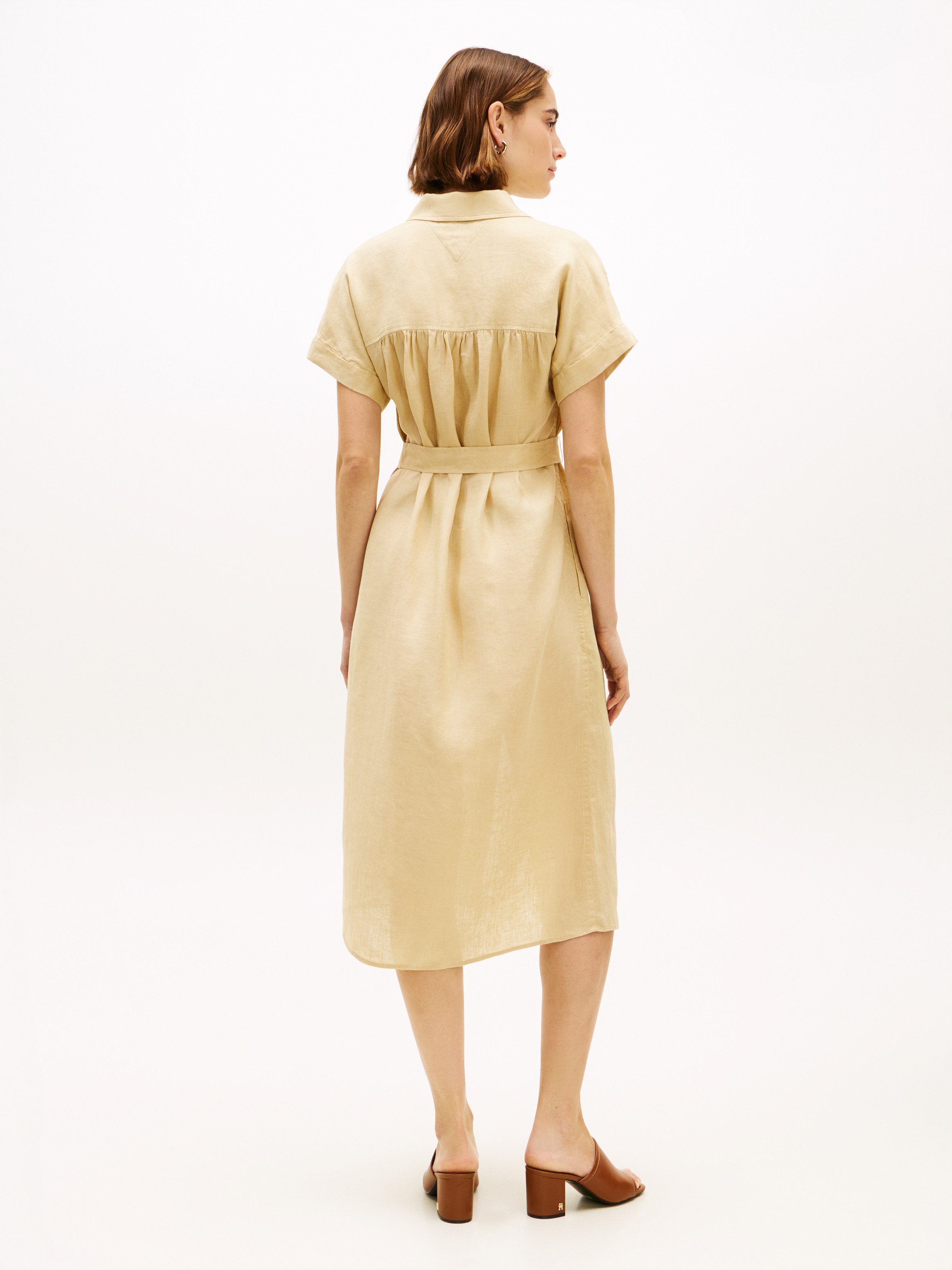 Tommy Hilfiger Hemdblusenkleid LINEN BELTED KNEE SS SHIRT DRESS mit Bindegürtel