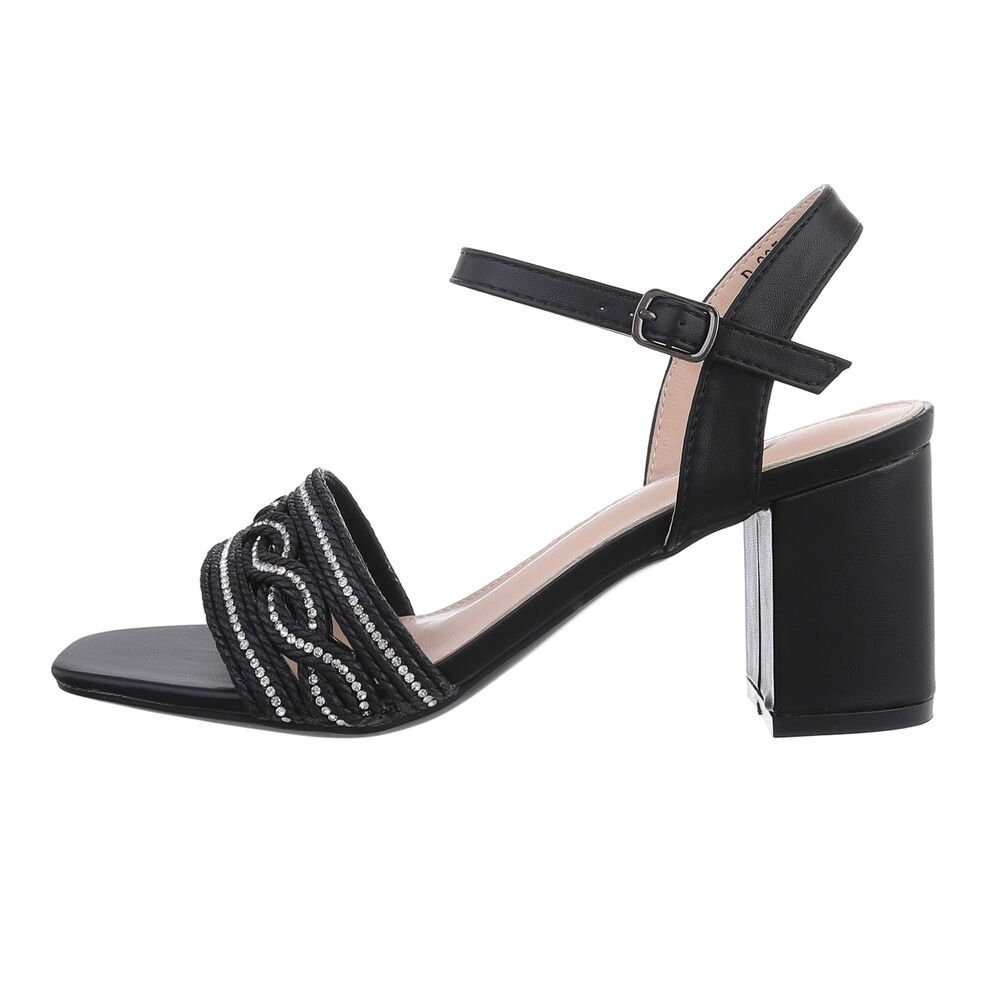 Damen Sandalen Schwarz Ital-Design Sandalette Blockabsatz Elegant Abendschuhe Sandaletten in &