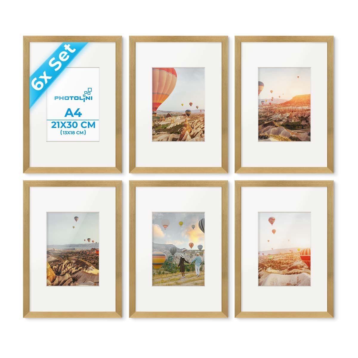 PHOTOLINI Bilderrahmen 6er Set 21x30 cm / A4 Modern Schmal mit Passepartout günstig online kaufen