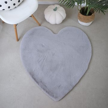 Teppich Herz Form, Teppium, Rund, Höhe: 25 mm, Teppich Plüsch Einfarbig Herzform Kunstfell Kinderzimmer