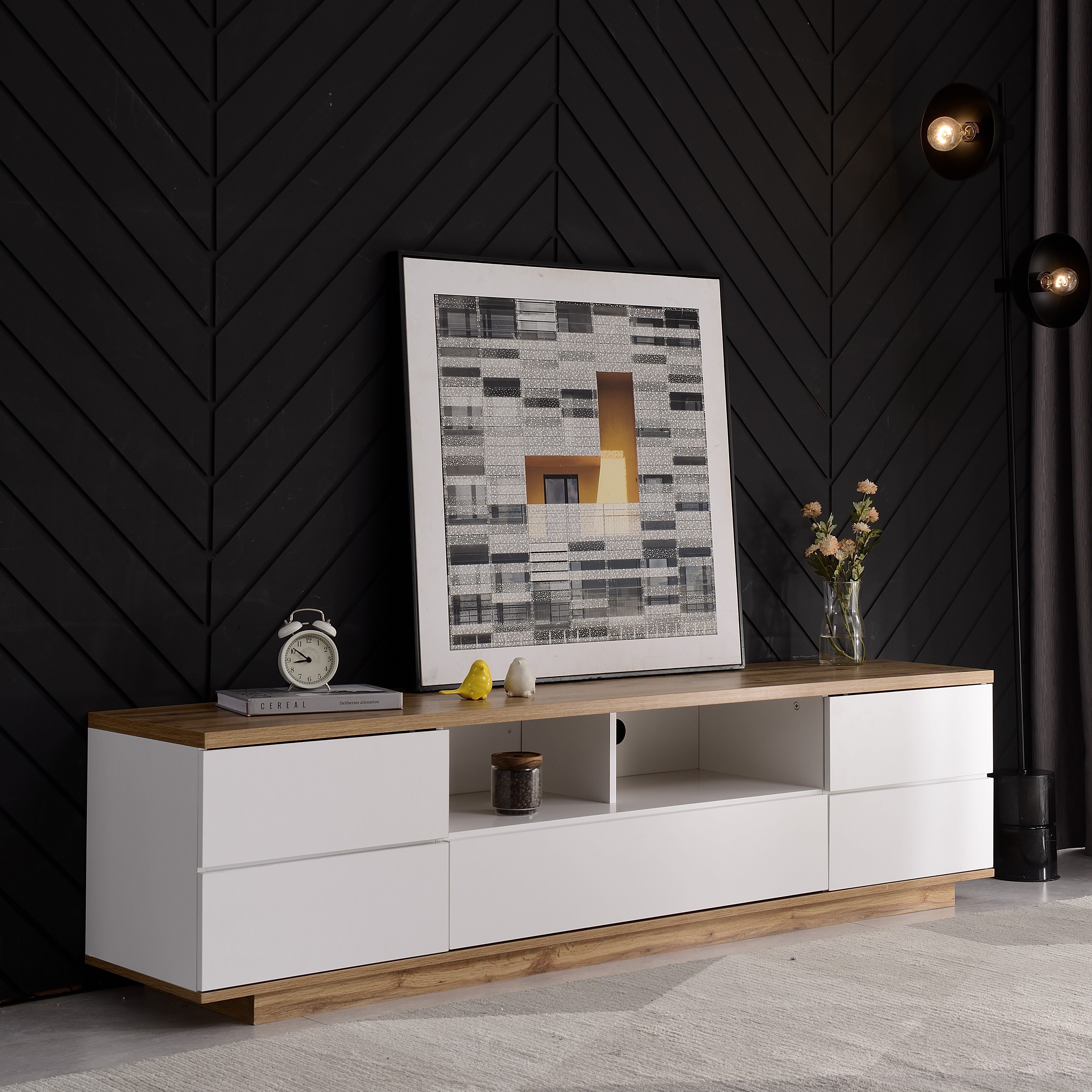 Lowboard, Weiß Hochglanz TV Schrank Fernsehtisch Fernsehschrank, Breite 180cm