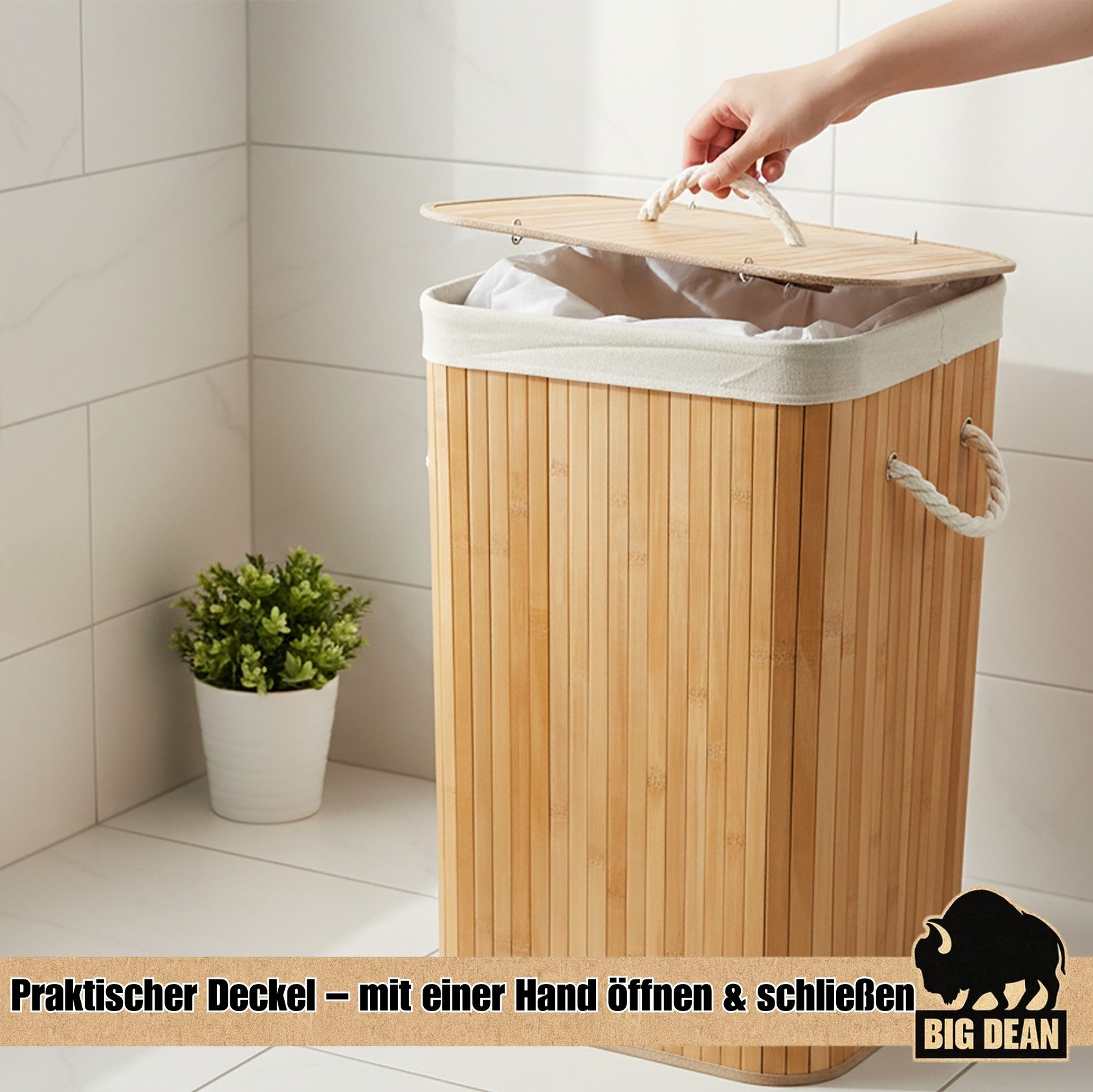 BigDean Wäschebox Bambus 72L Wäschesammler Wäschetruhe Wäschetonne Wäscheko günstig online kaufen