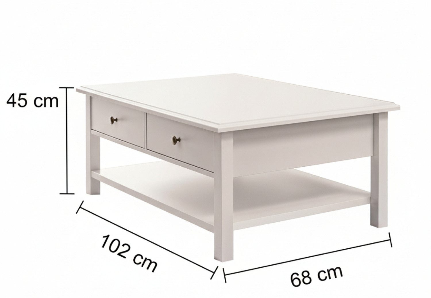 moebel-dich-auf Couchtisch AARHUS (weiß, im Landhausstil), 2 Schubkästen, 1 Ablageboden, 102 cm breit