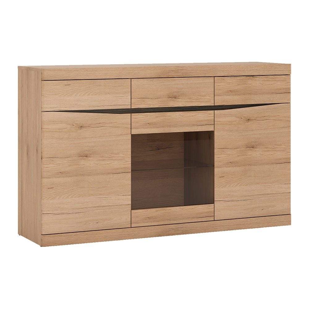 Lomadox Sideboard SANFORD-129, San Remo Eiche hell Nb., Tür mit Glaseinsatz, Schubkästen, Softclose