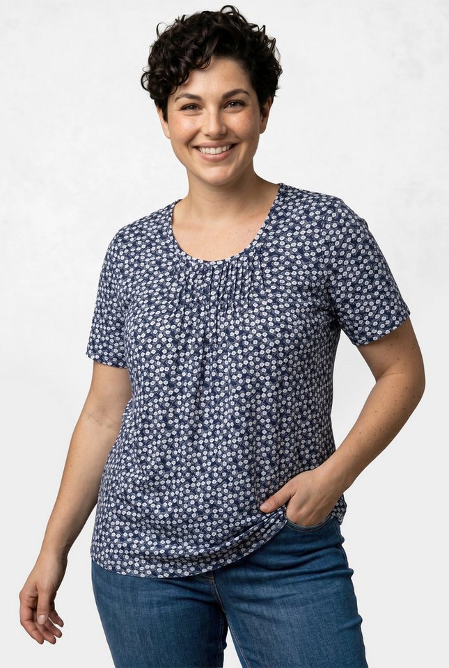 Ulla Popken T-Shirt T-Shirt A-Linie Zierfalten Rundhals Halbarm