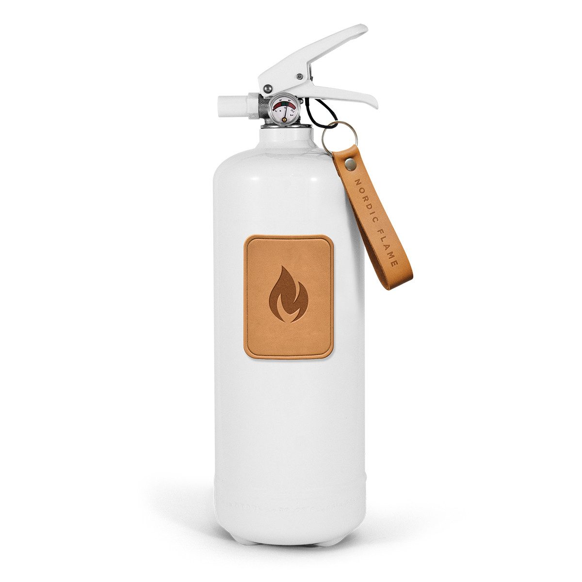 Nordic Flame Pulver-Feuerlöscher Feuerlöscher LEATHER EDITION weiß Leder hellbraun 2kg